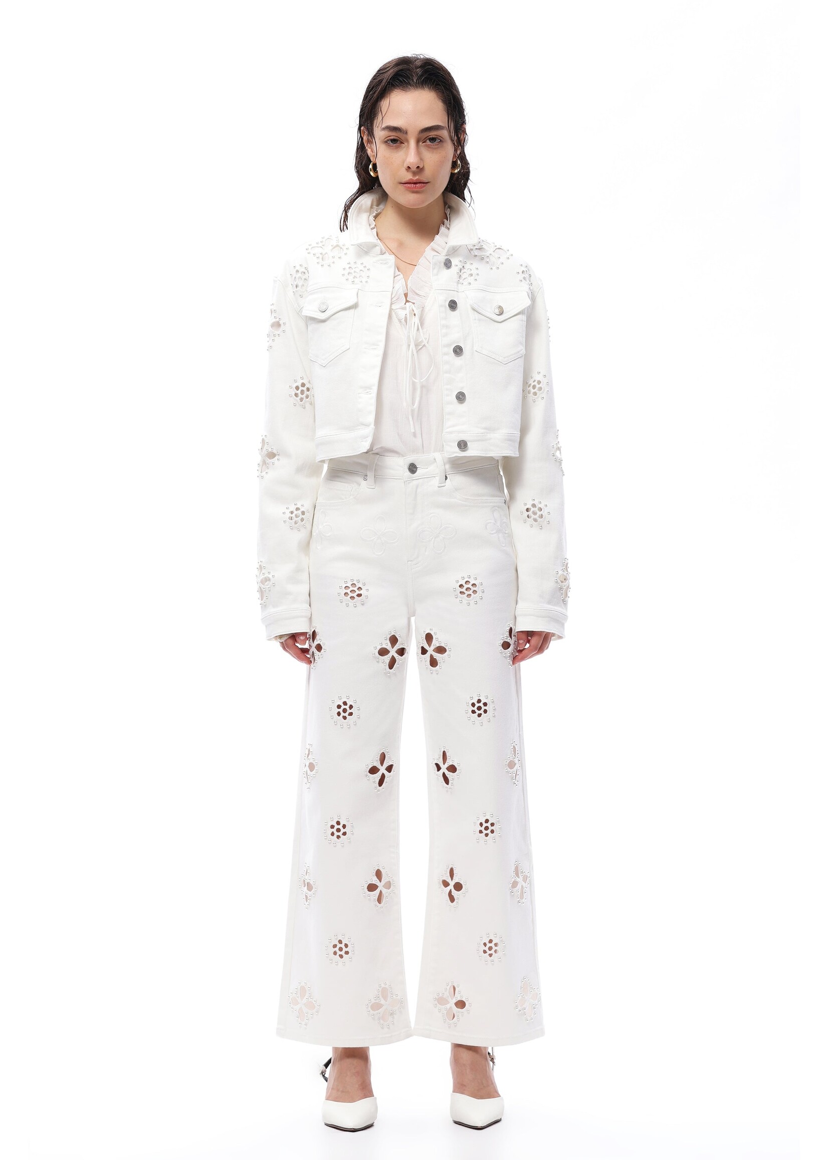 Nancy High Rise Straight Flower Cut Out White