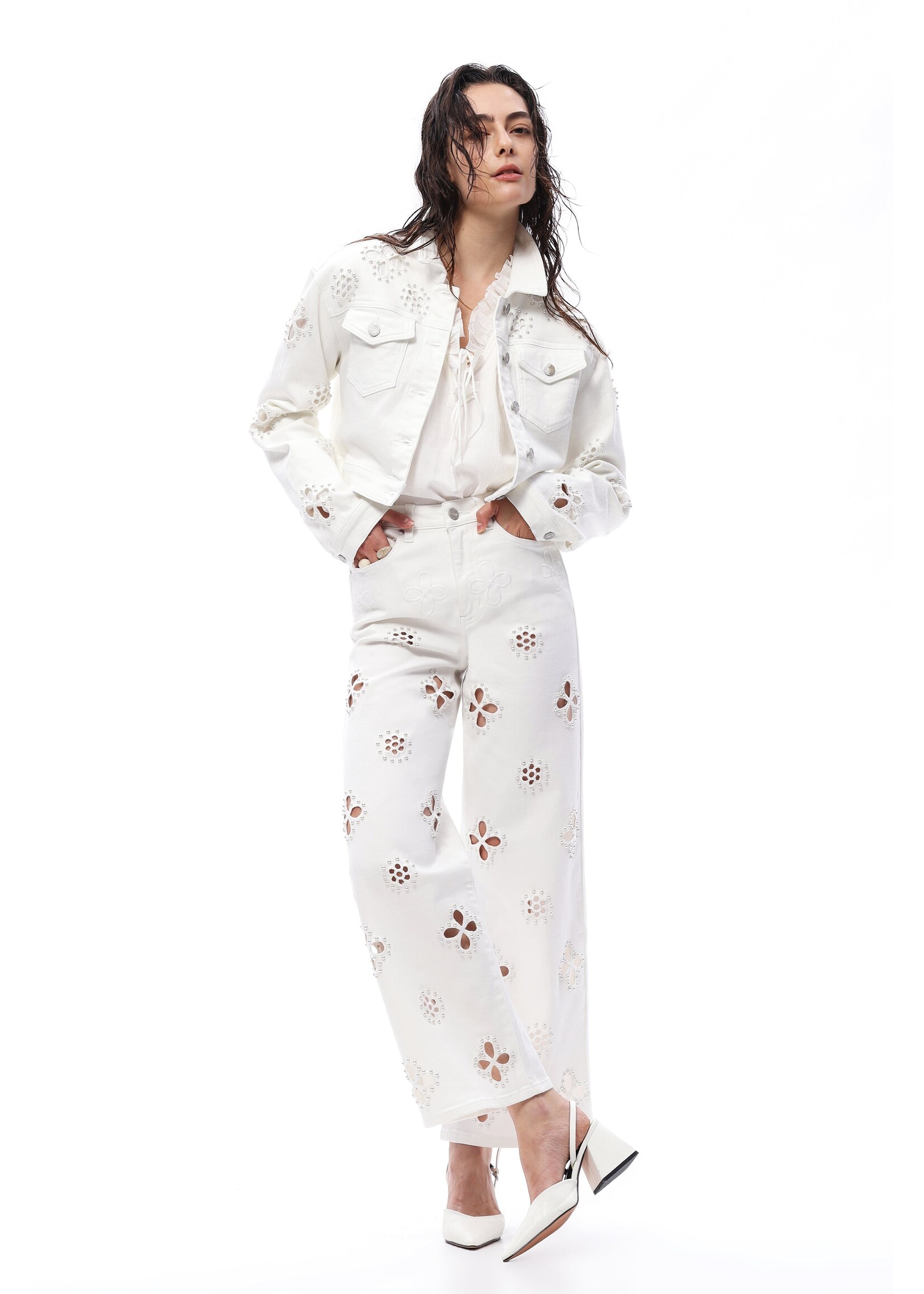 Nancy High Rise Straight Flower Cut Out White