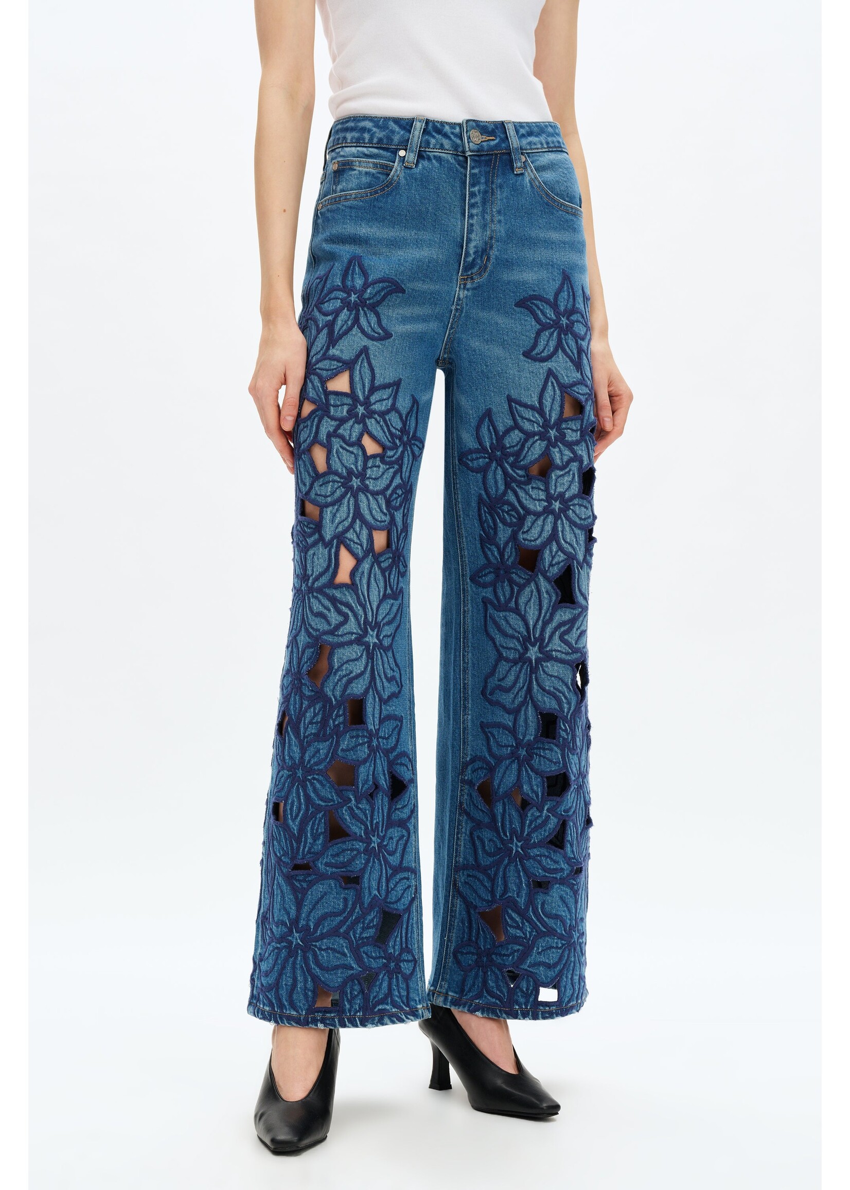 Sloane High Rise Wide Leg Cutout Blue