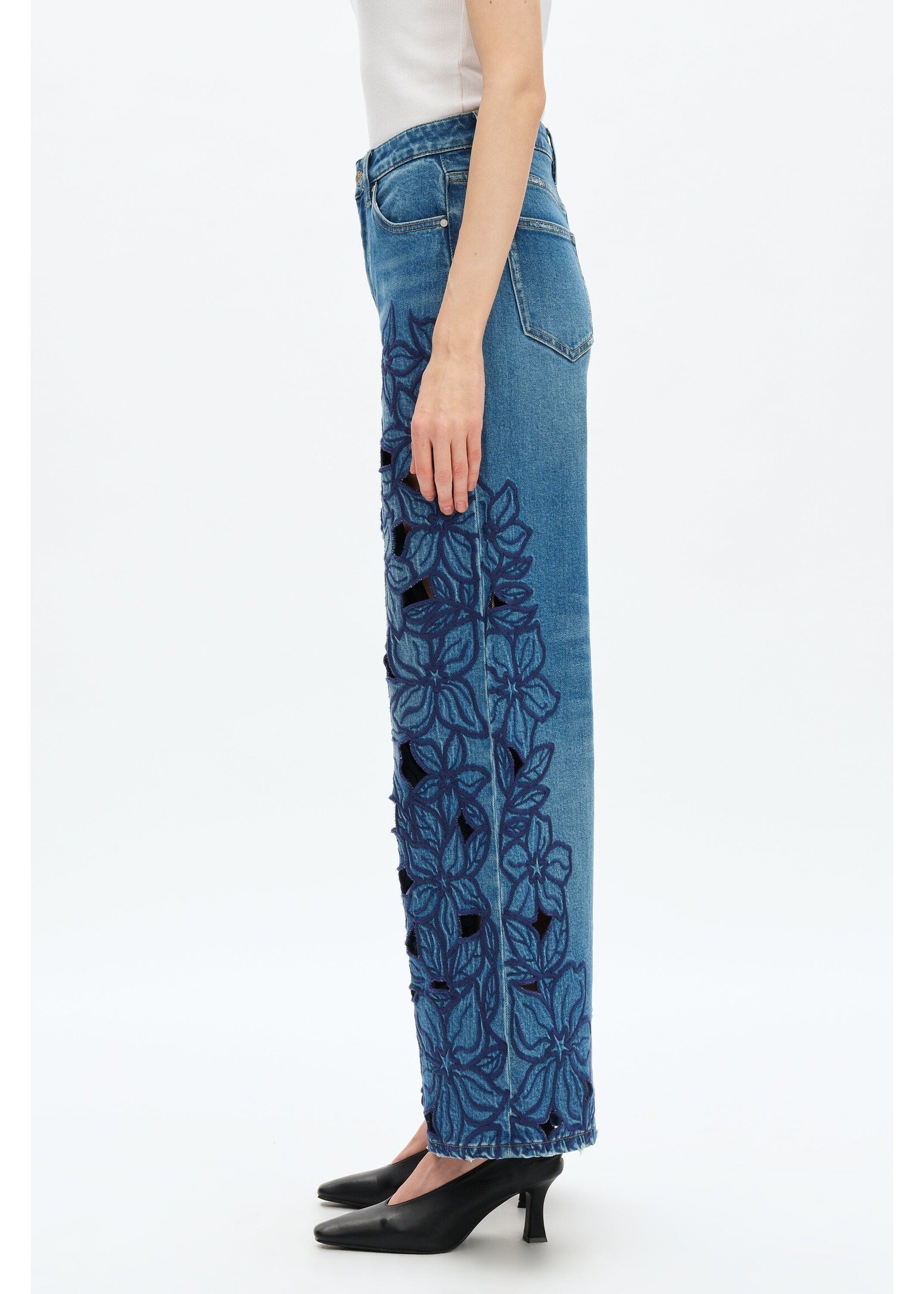 Sloane High Rise Wide Leg Cutout Blue