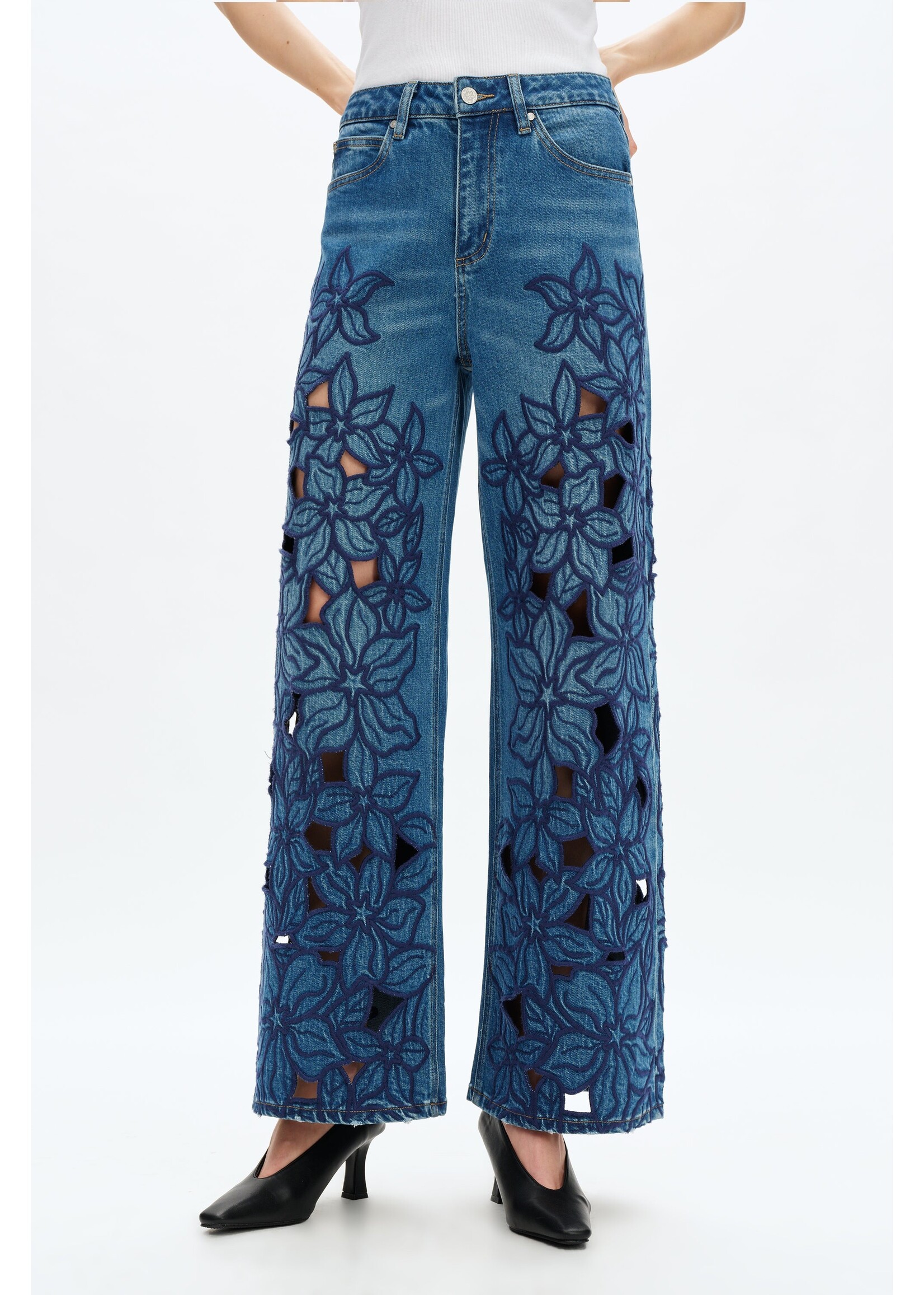 Sloane High Rise Wide Leg Cutout Blue