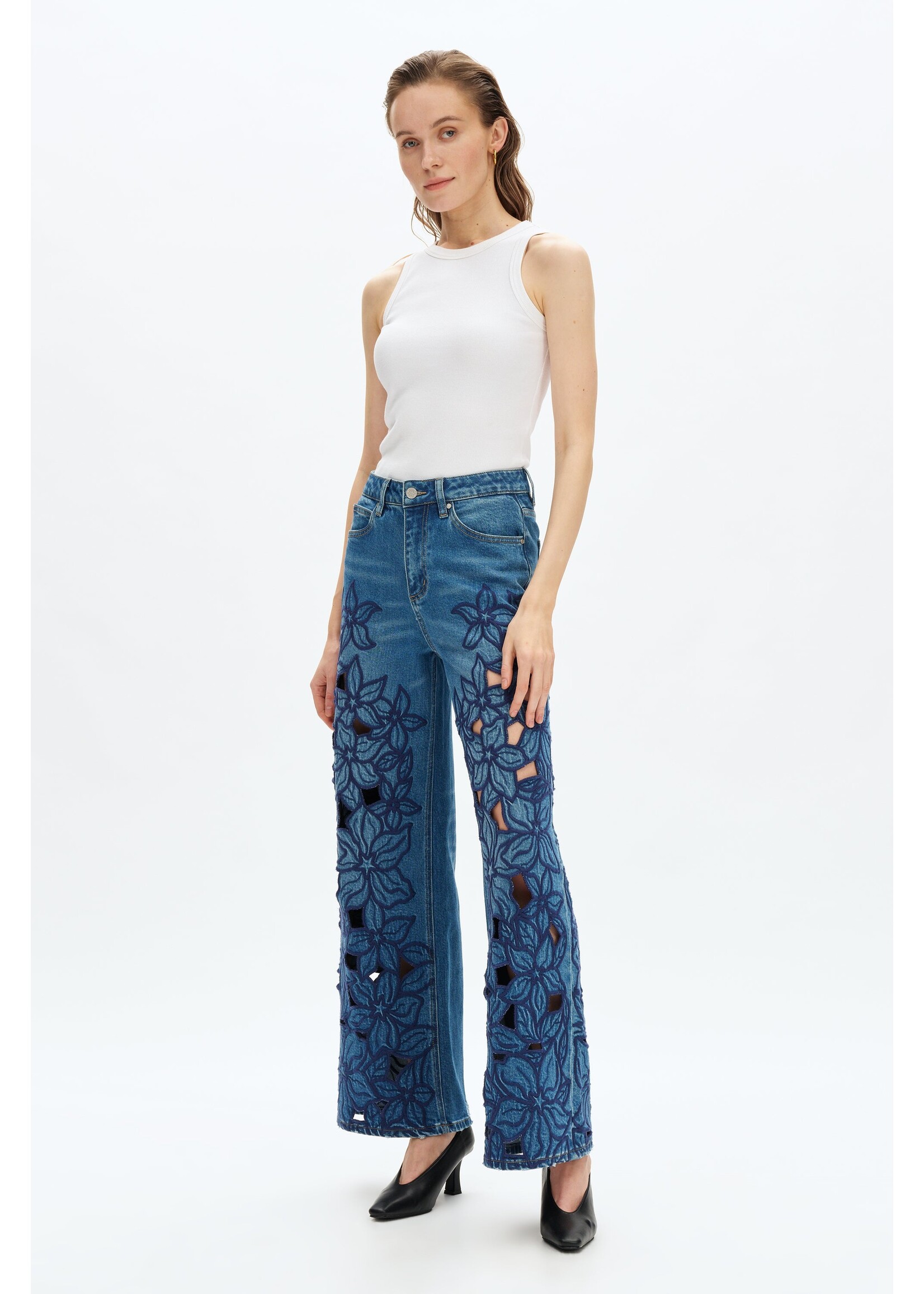 Sloane High Rise Wide Leg Cutout Blue