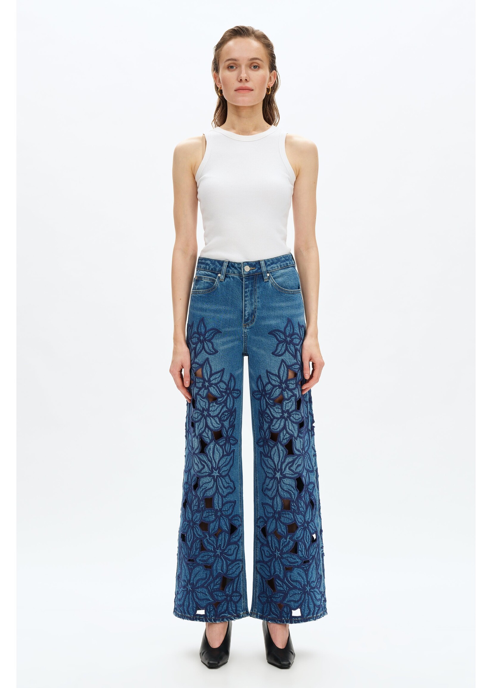 Sloane High Rise Wide Leg Cutout Blue