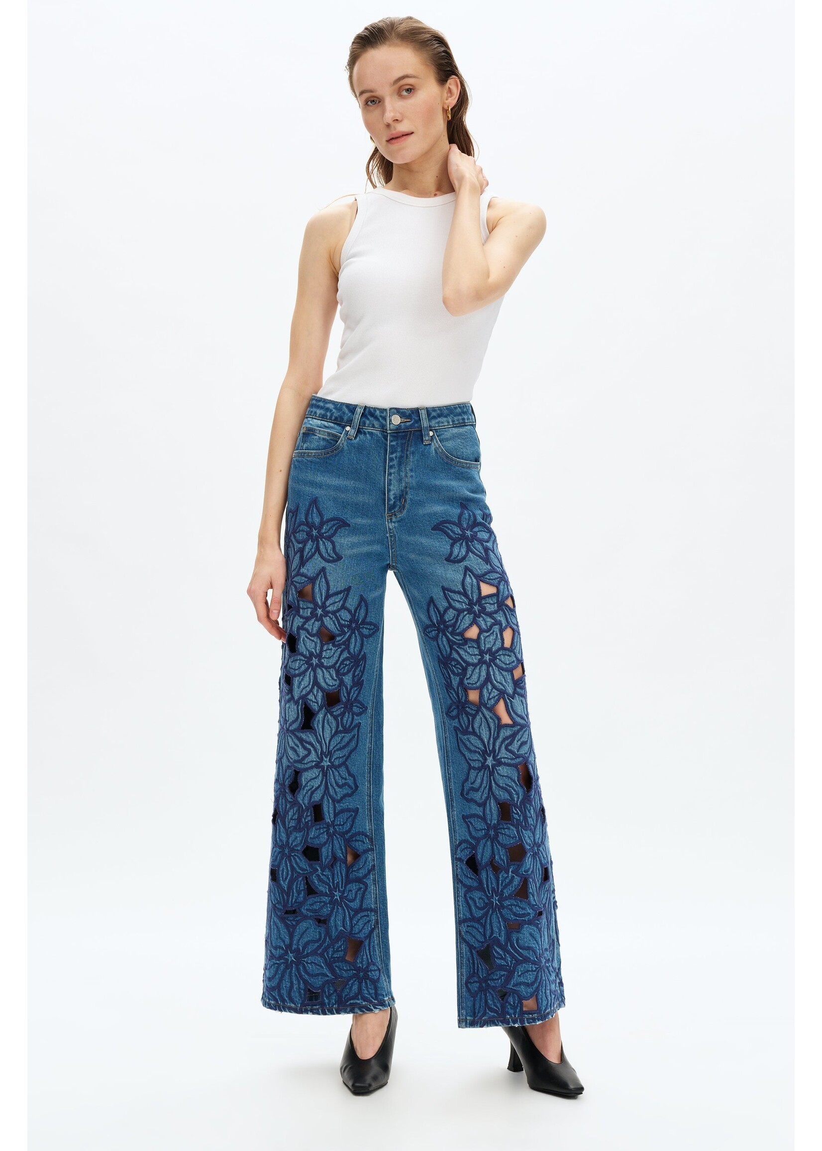 Sloane High Rise Wide Leg Cutout Blue