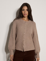 Ribbed Crew Neck Cardigan Mocha
