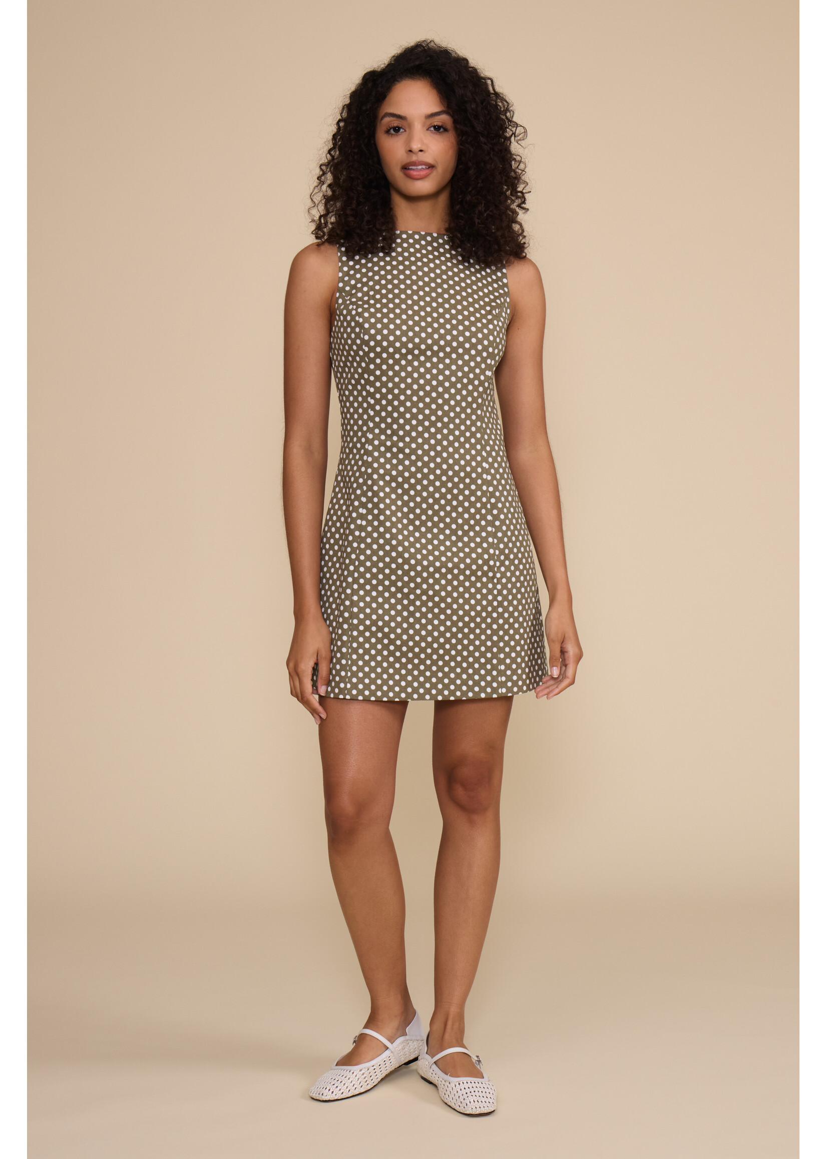 Halle Polka Dot Mini Dress Olive/Cream