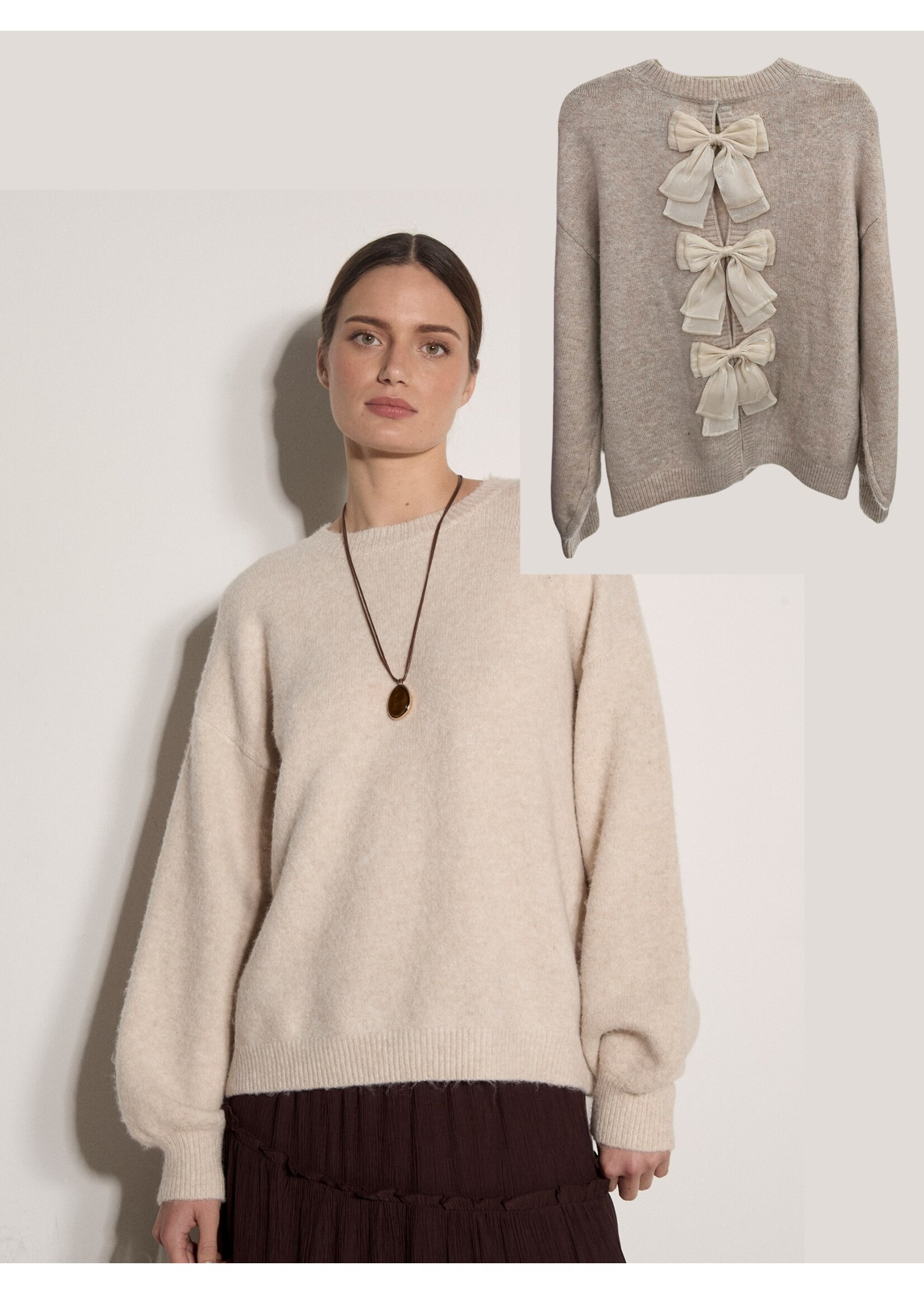 Organza Bow Back Sweater Stone