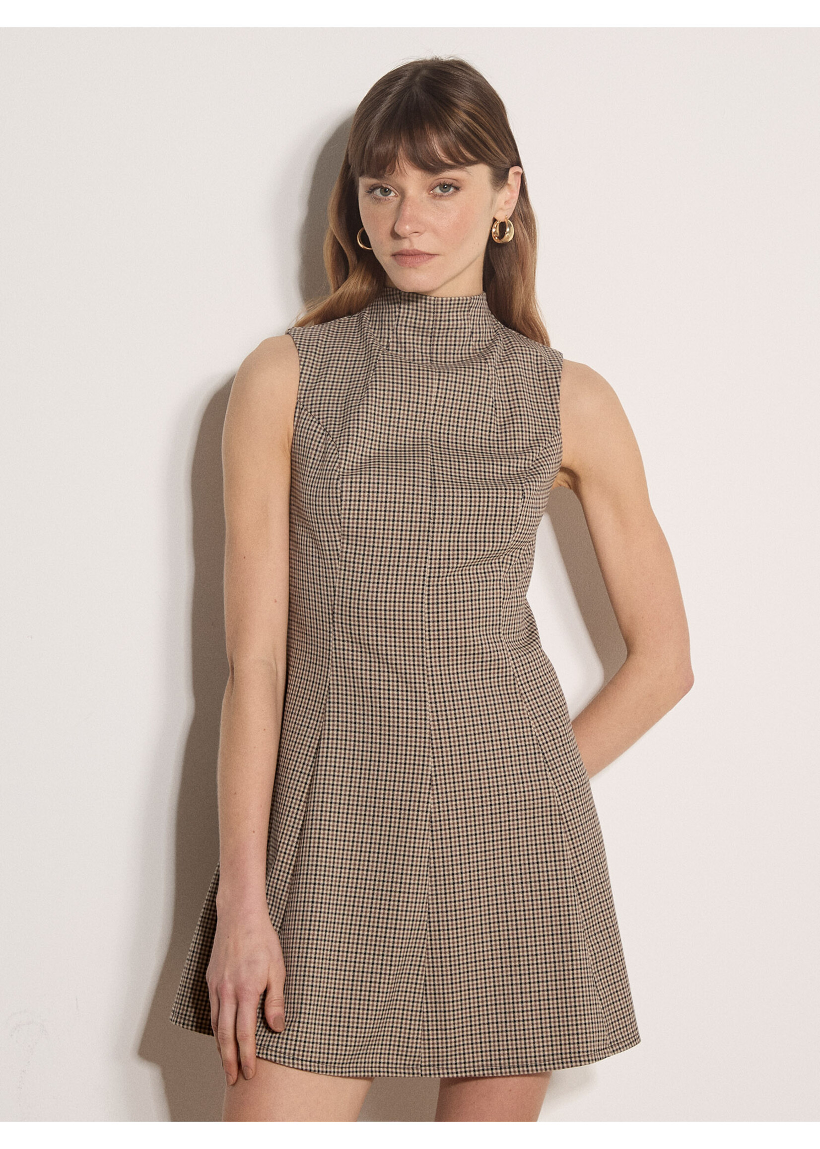 Mini Check Fit & Flare Dress Brown