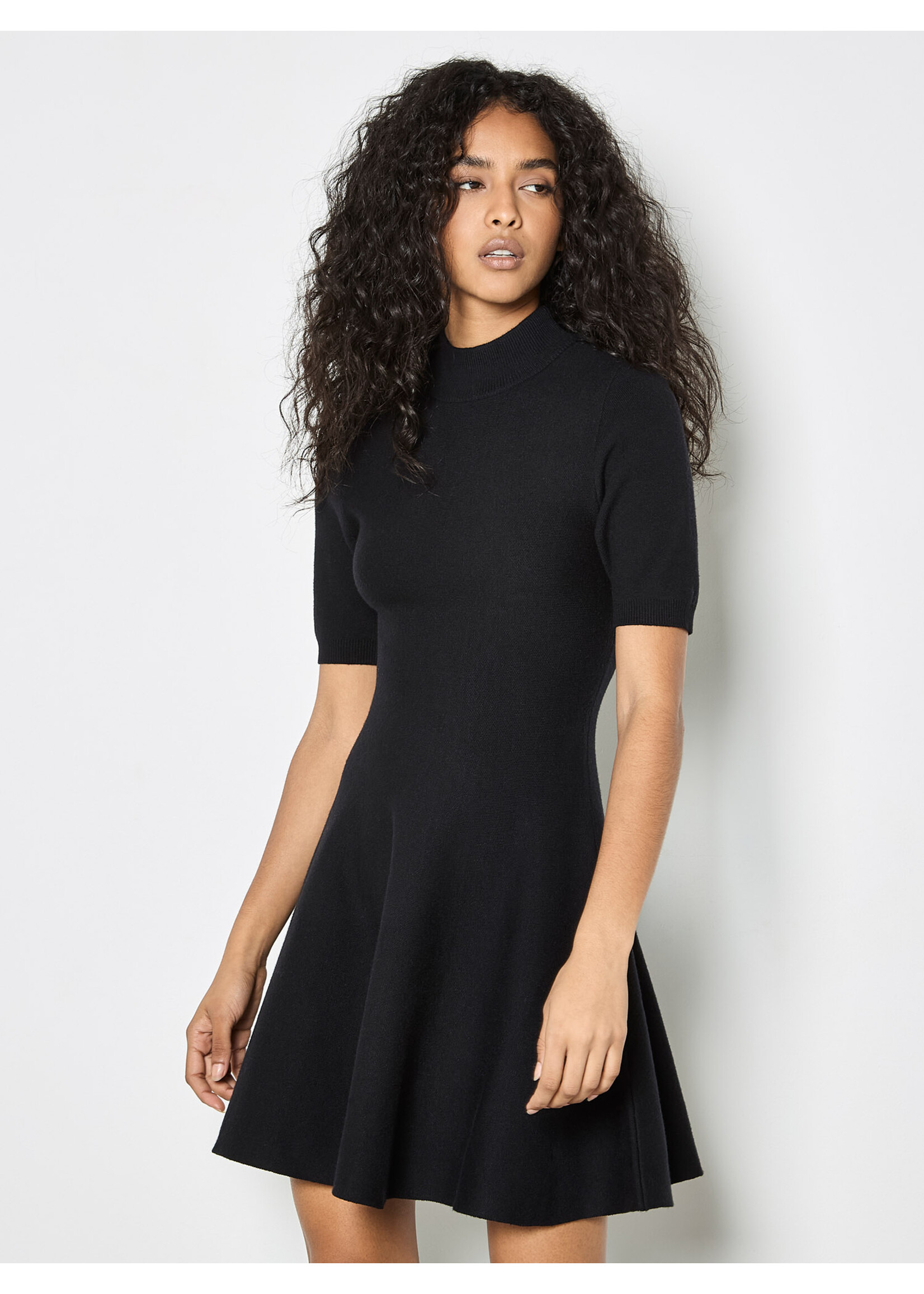 Fit & Flare Ribbed Mini Dress Black