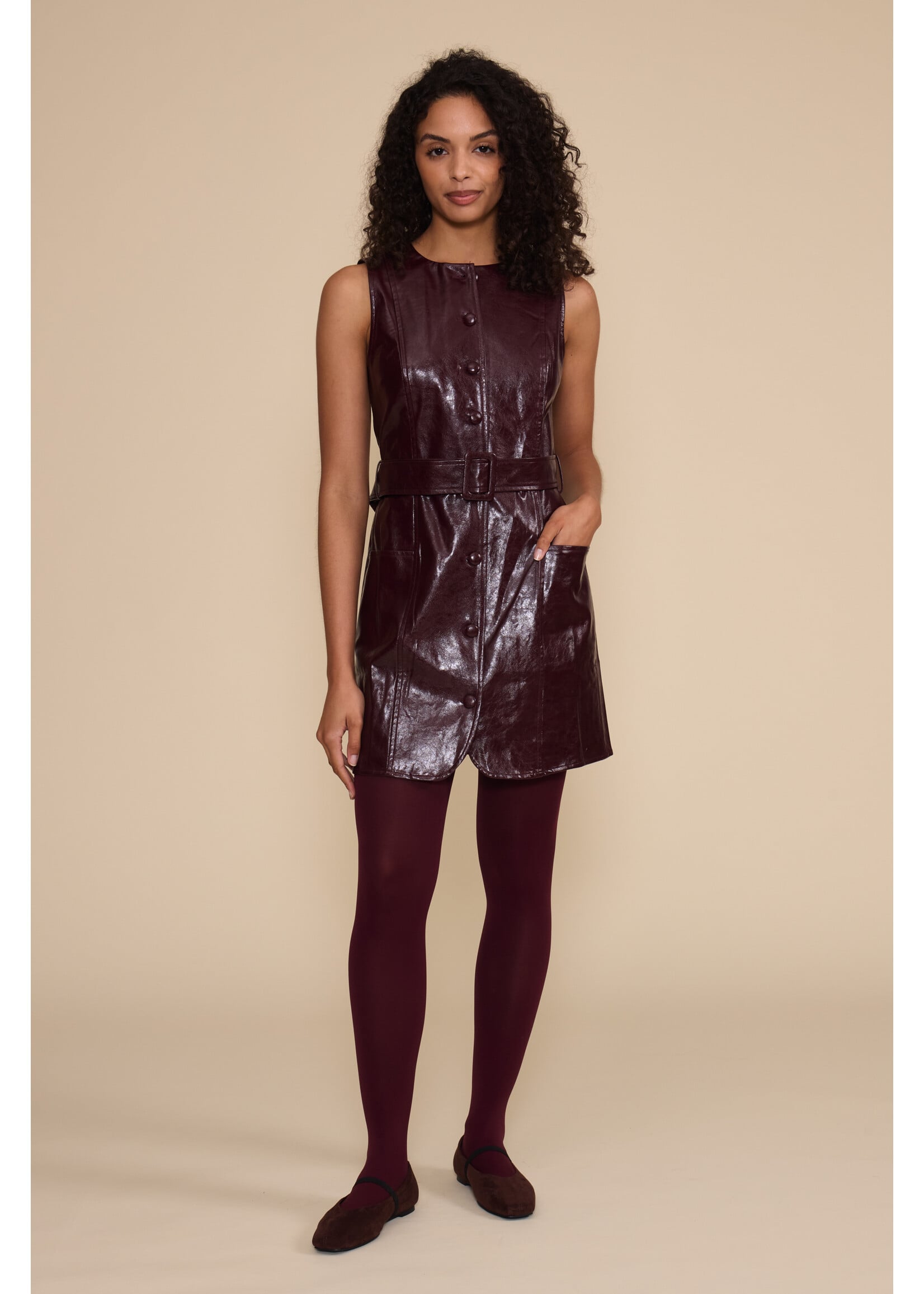 Julian Faux Leather Mini Dress Wine