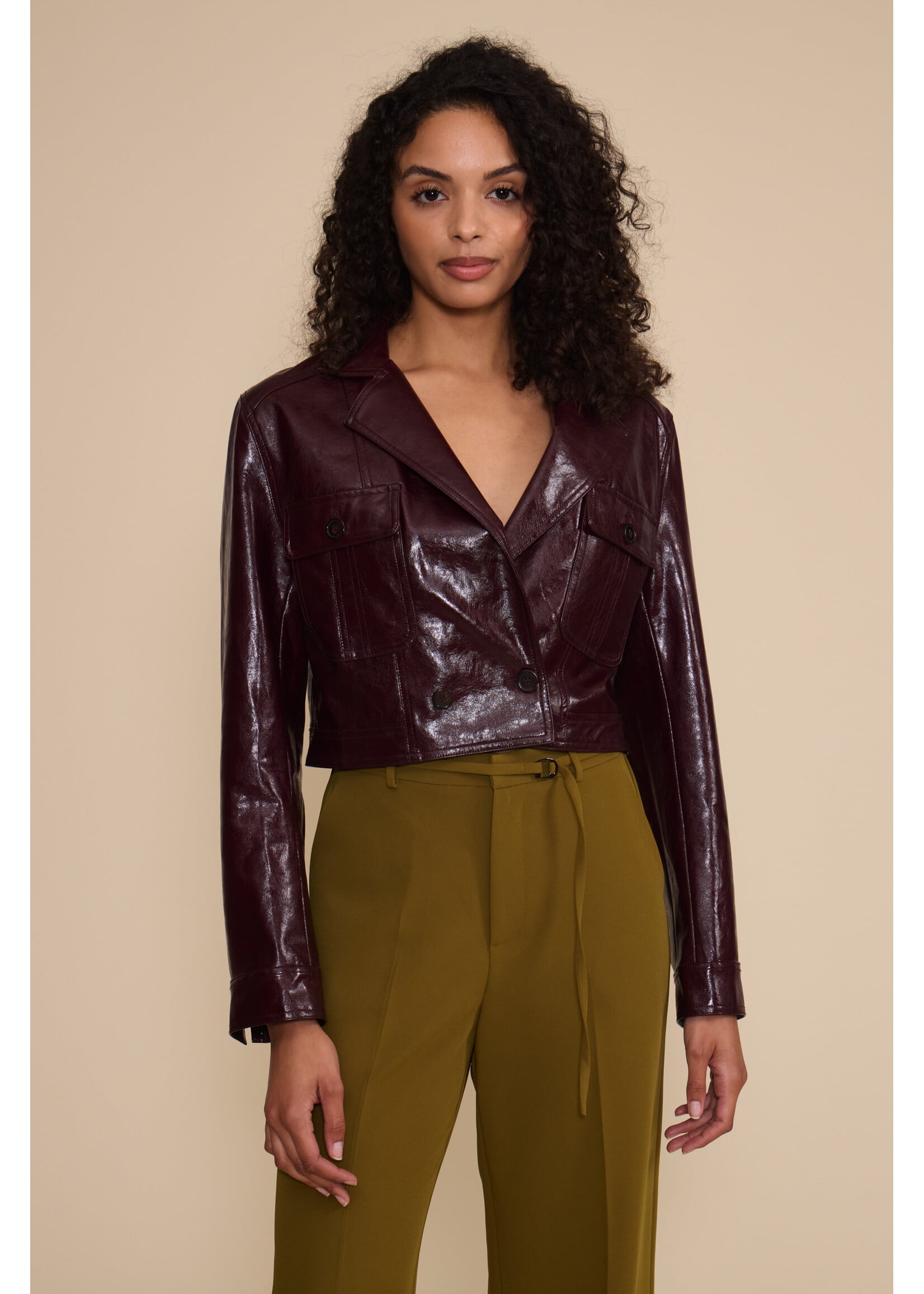 Lacey Moto Faux Leather Jacket Wine