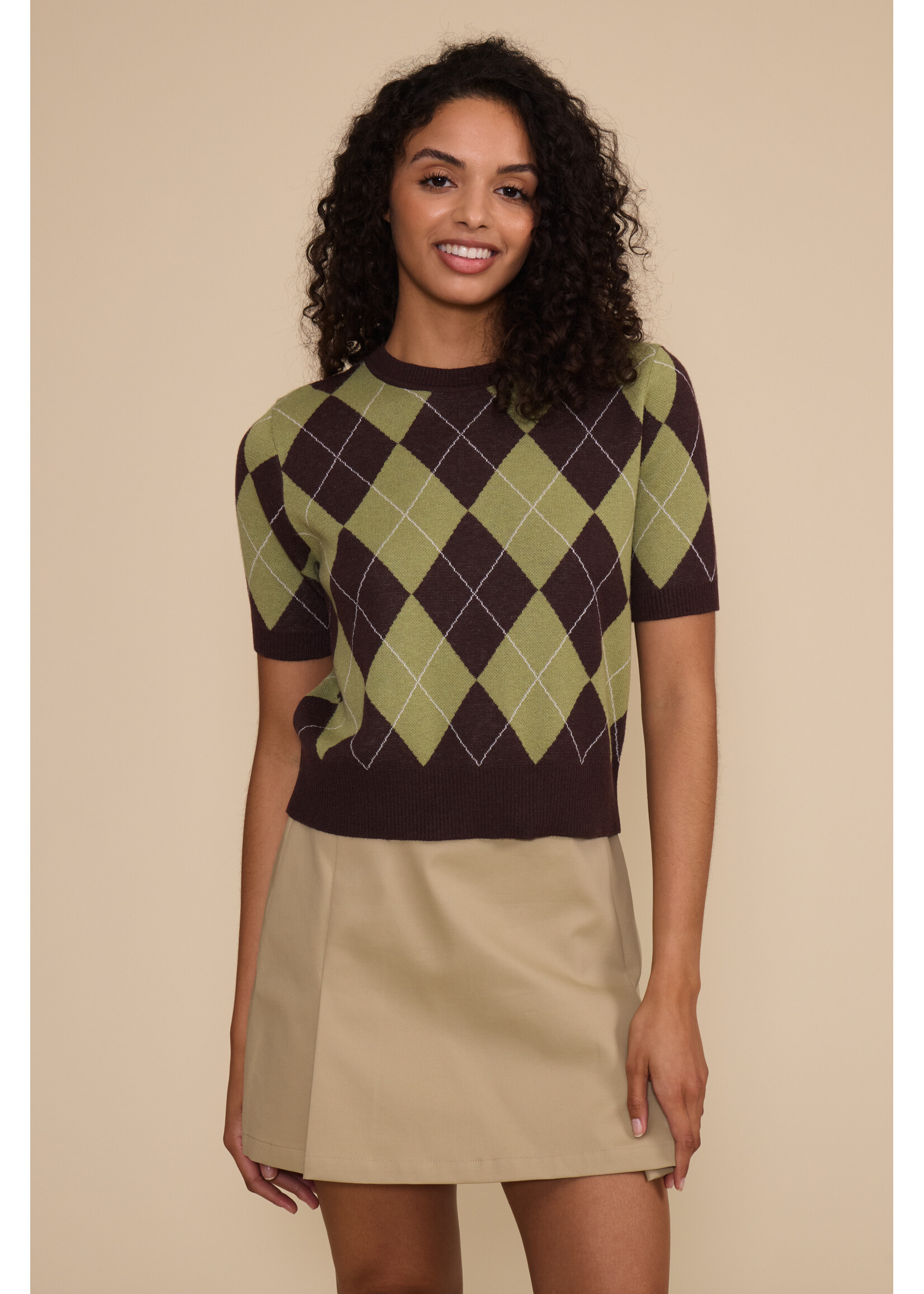 Quinn Argyle Knit Top Brown/Green