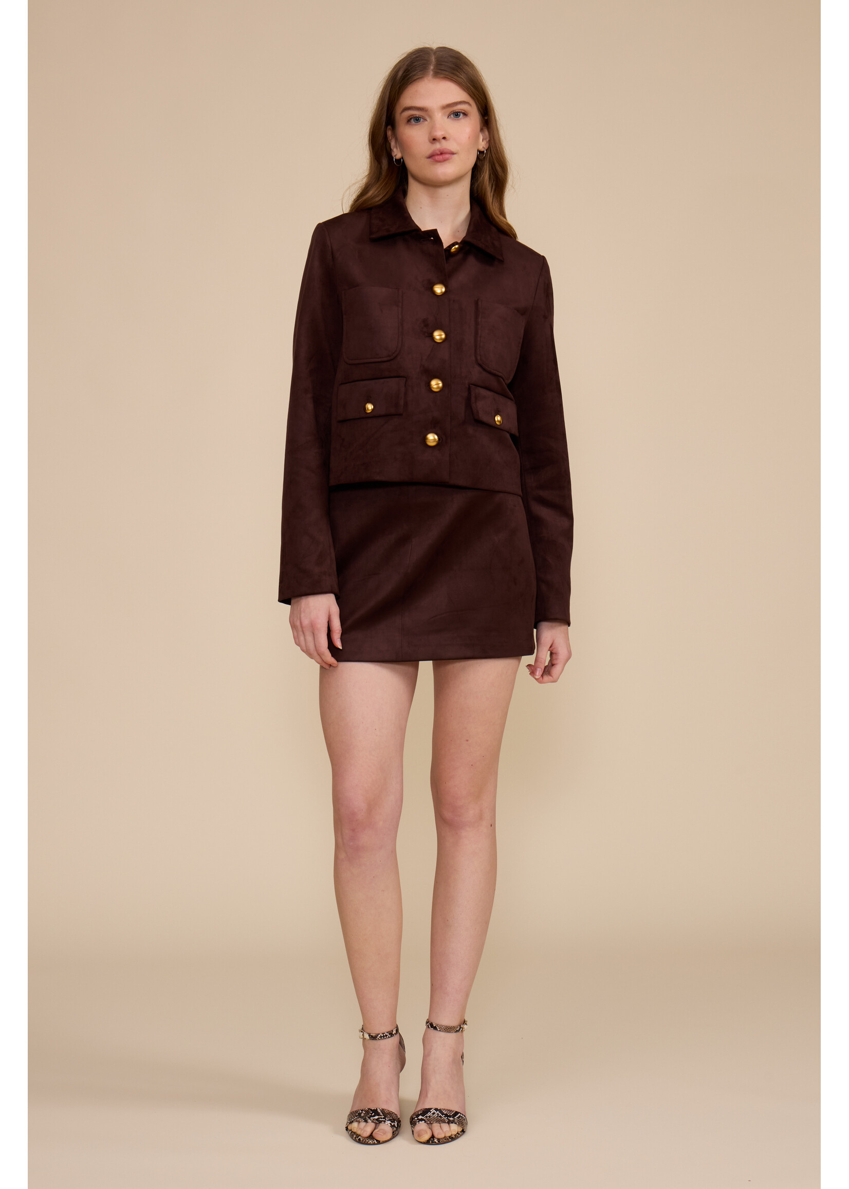 Brynn Faux Suede Jacket Dark Brown