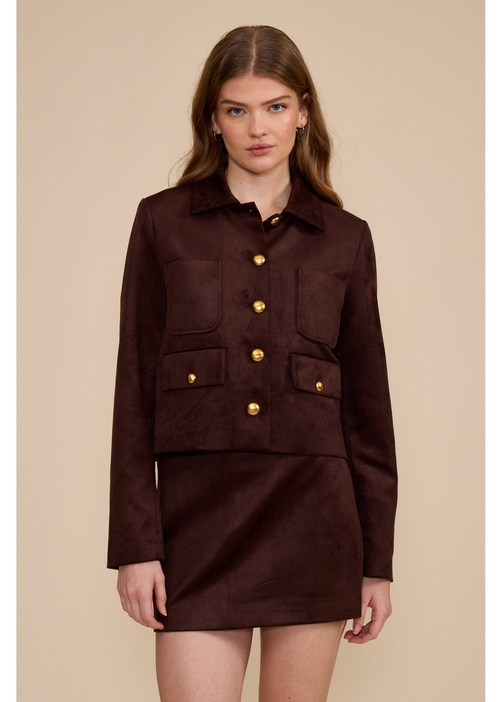 Lian Mini Faux Suede Skirt Dark Brown