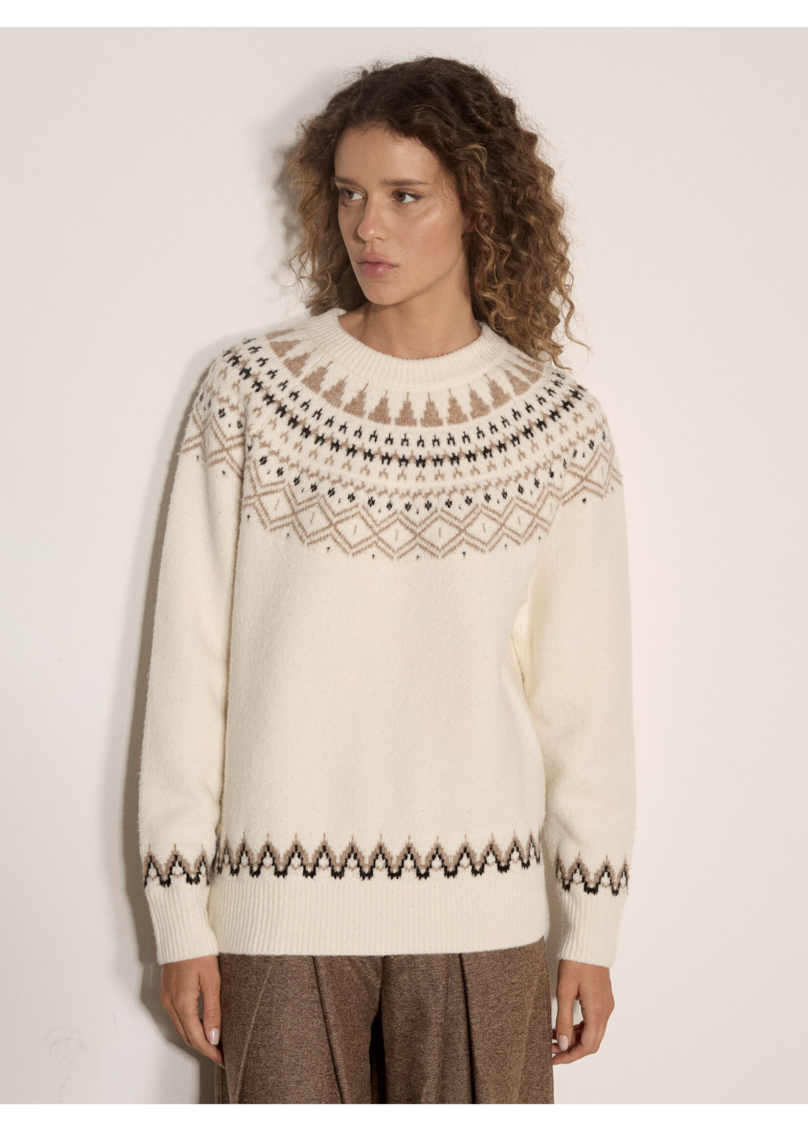 Fairisle Crew Neck Sweater Cream