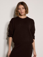 Fine Gauge Cable Knit Batwing Sweater Brown