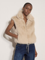 High Collar Zip Fur Vest Stone