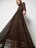 Multi Tiered Tulle Maxi Skirt Brown