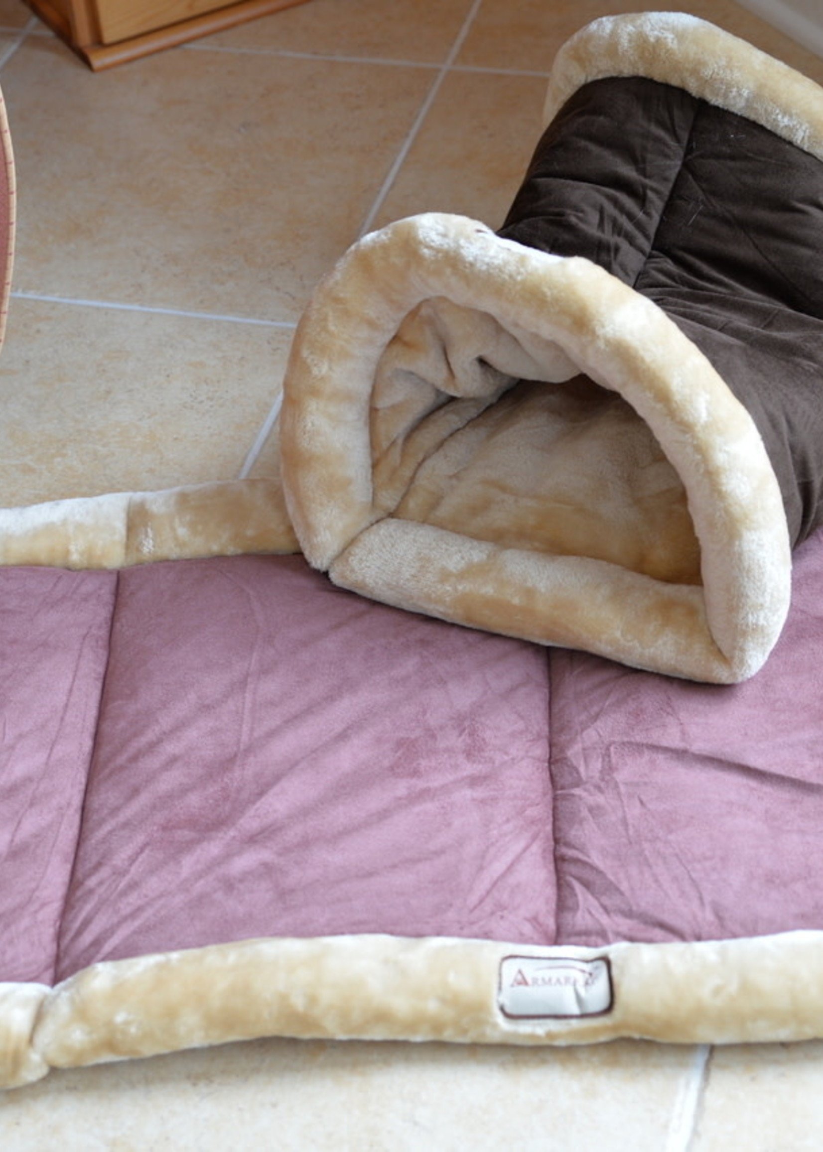 Armarkat Armarkat Cat Cave 2-In-1 Plush Cat Beds w/Warm Tunnel Tube & Kitty Mat Pad Mocha/Beige