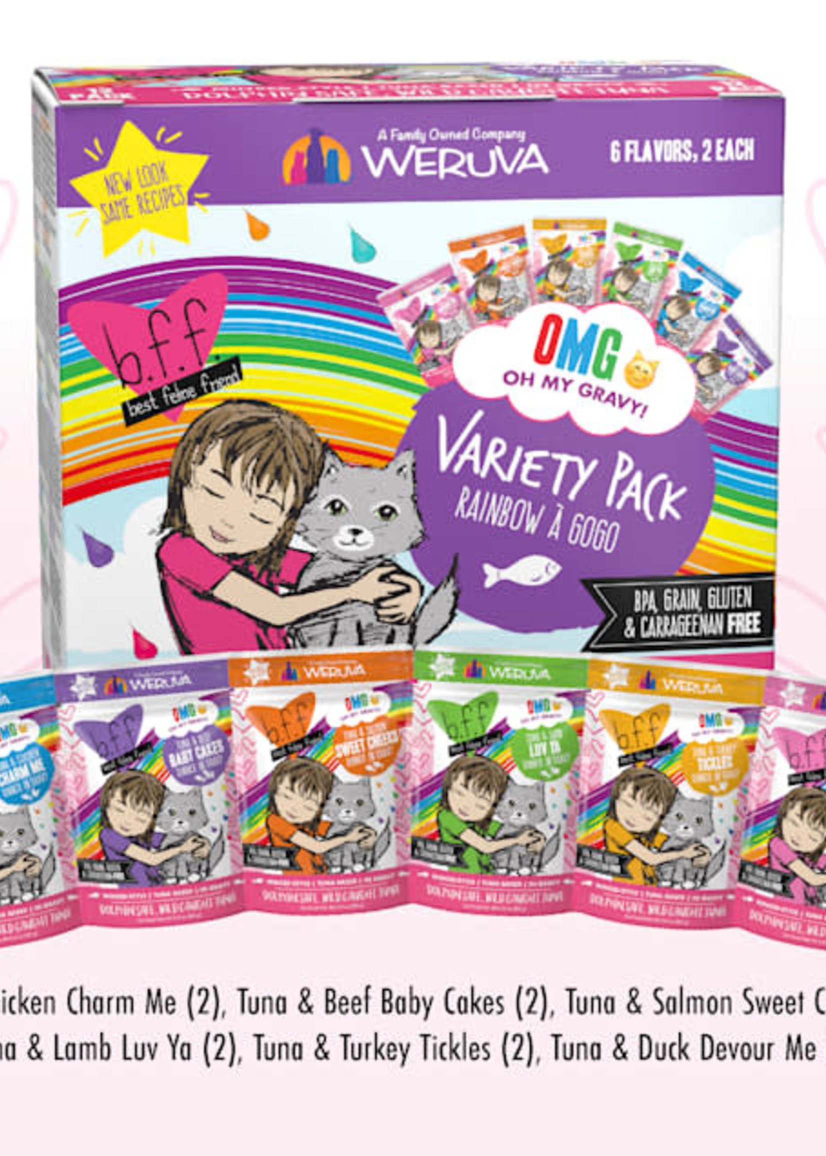 Weruva B.F.F. OMG Rainbow A Gogo Variety Pack! Wet Cat Food 3oz Pouch 12 Pack