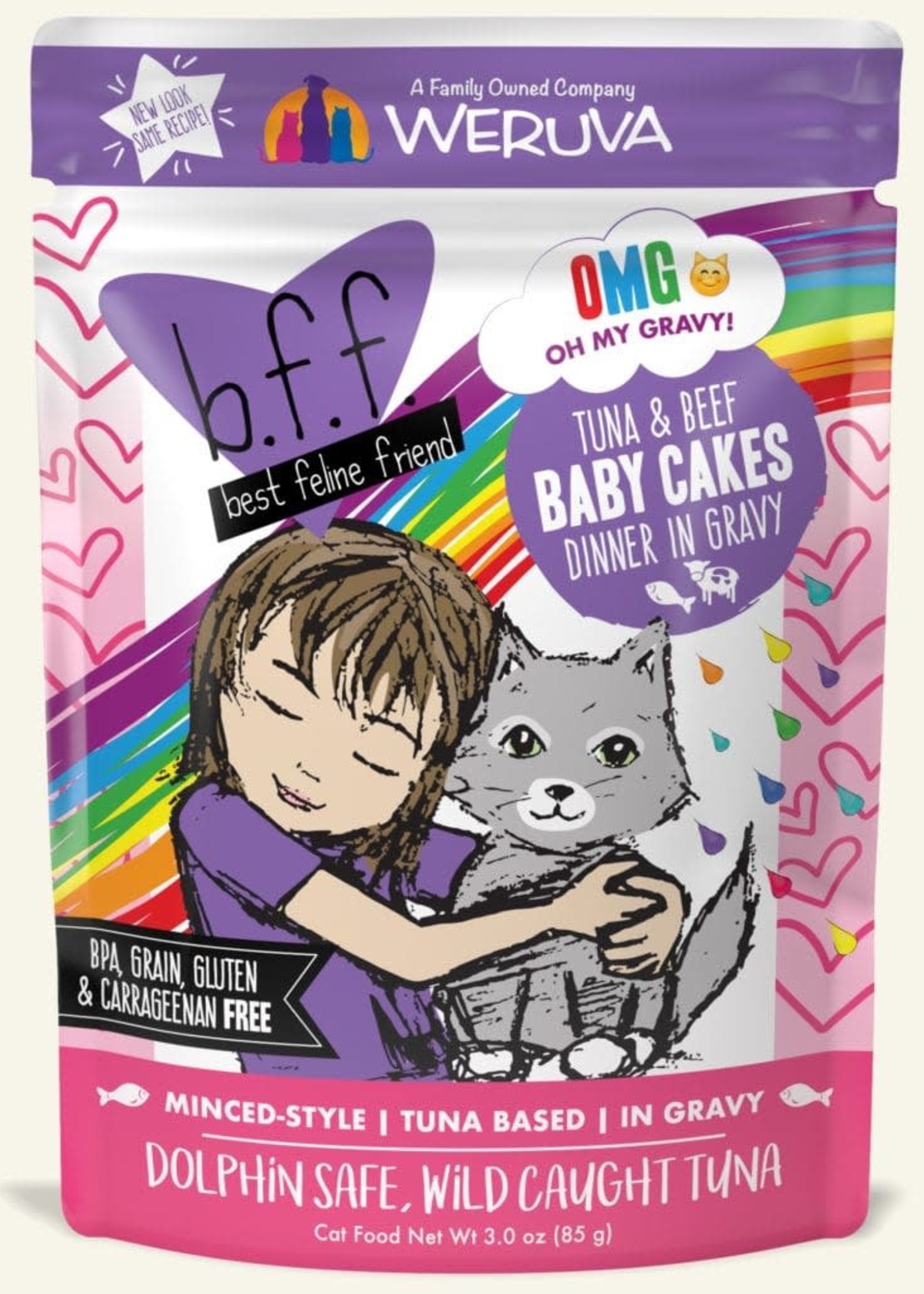 Weruva B.F.F. OMG Baby Cakes Tuna & Beef in Gravy Wet Cat Food 3oz Pouch