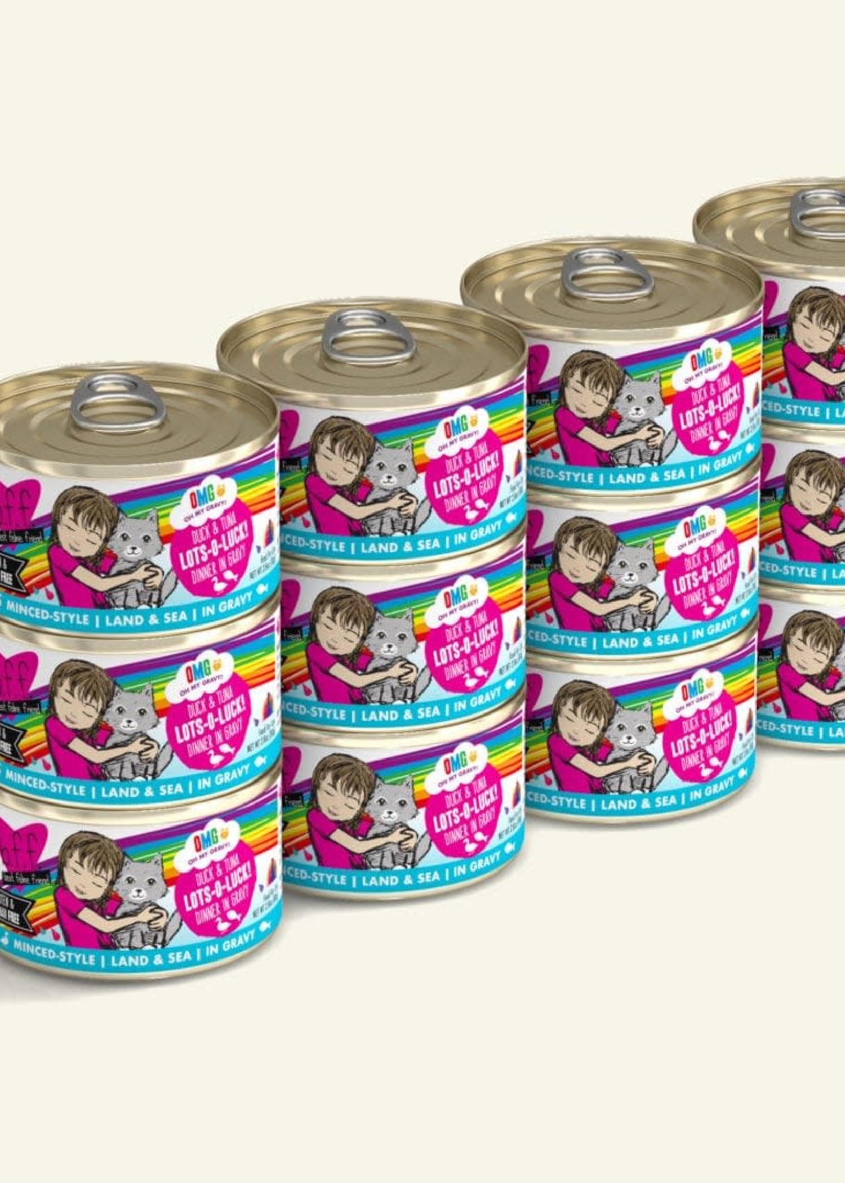 Weruva B.F.F. OMG Lots-O-Luck! Duck & Tuna in Gravy Wet Cat Food 2.8oz Case
