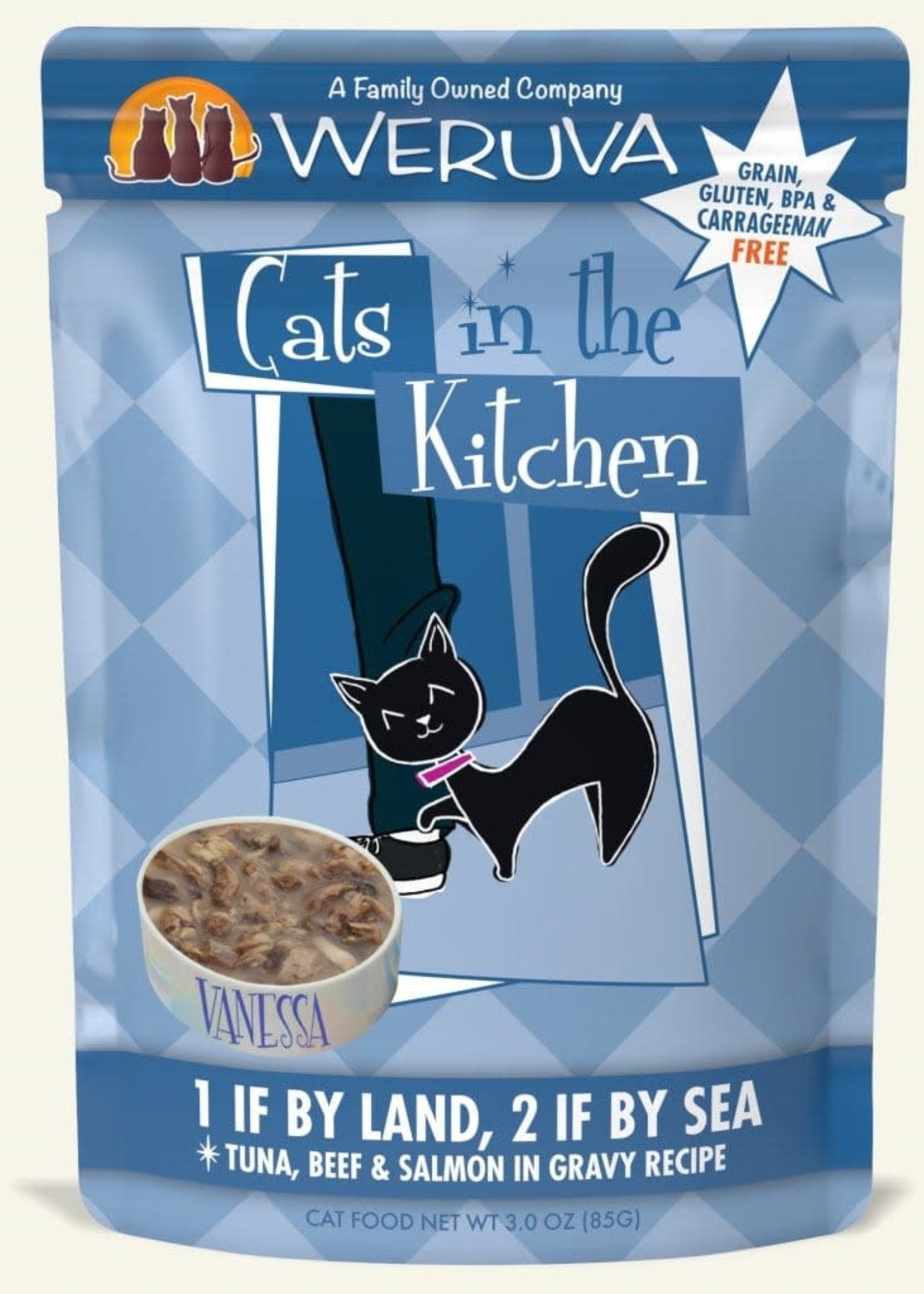 Weruva Weruva CITK Pate 1 if By Land, 2 if By Sea with Tuna, Beef & Salmon in Gravy Cat Food, 3oz Pouch Wet Cat Food (Pack of 12)