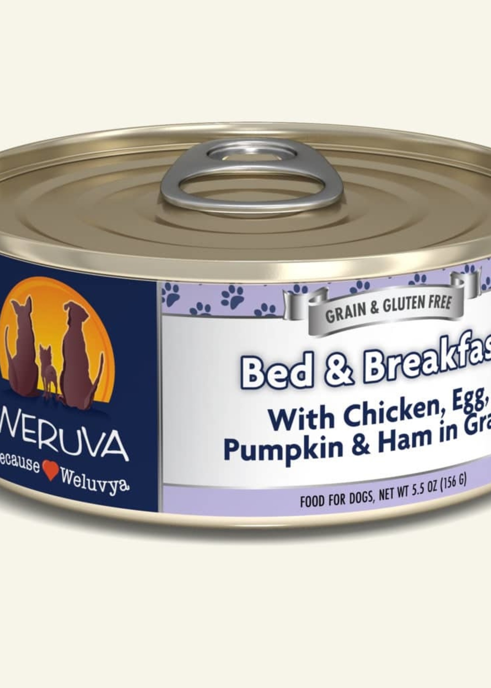 Weruva Weruva Bed & Breakfast with Chicken, Egg, Pumpkin & Ham in Gravy 5.5oz Can Wet Dog Food (Pack of 24)