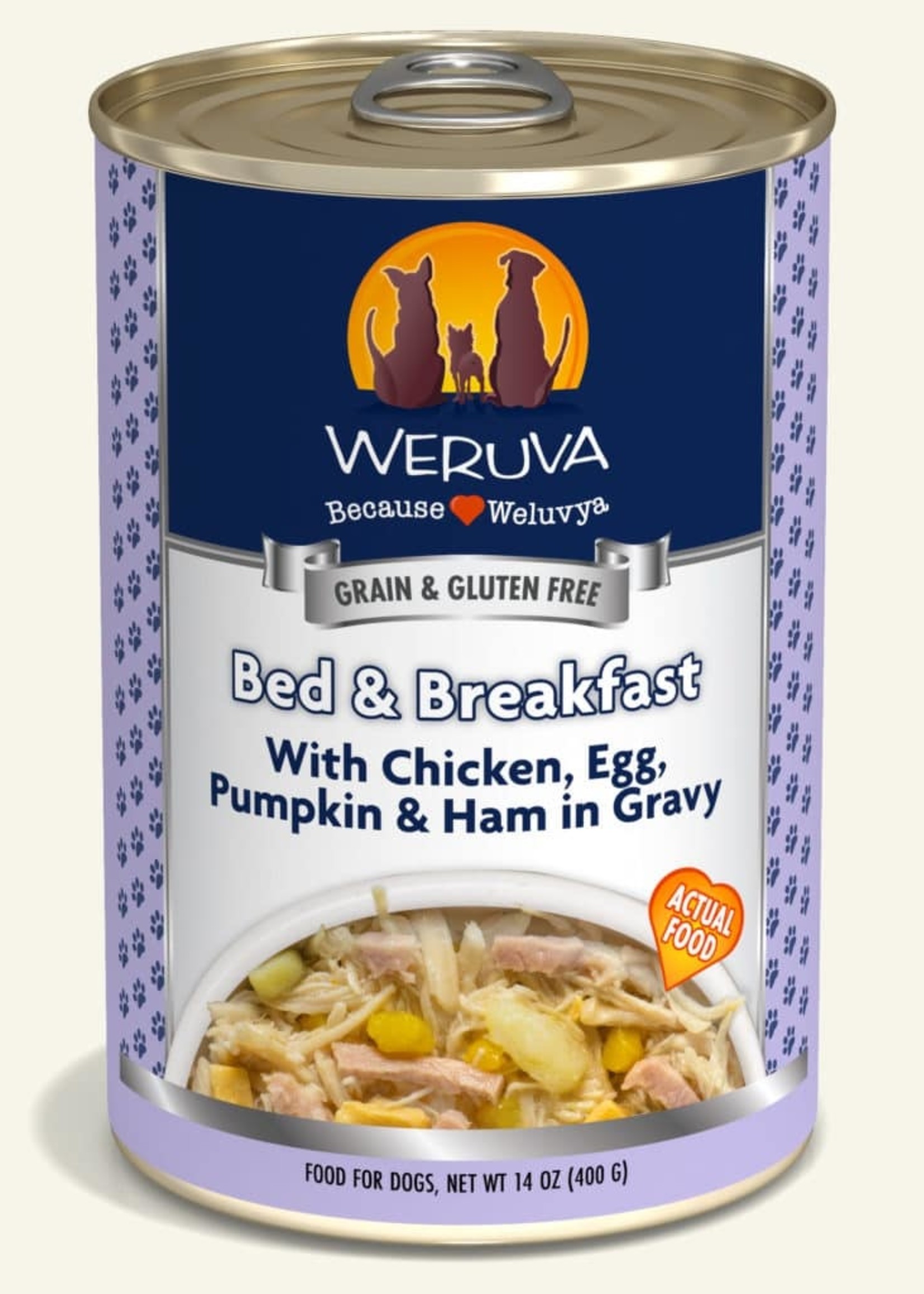 Weruva Weruva Bed & Breakfast with Chicken, Egg, Pumpkin & Ham in Gravy 14oz Can Wet Dog Food(Pack of 12)