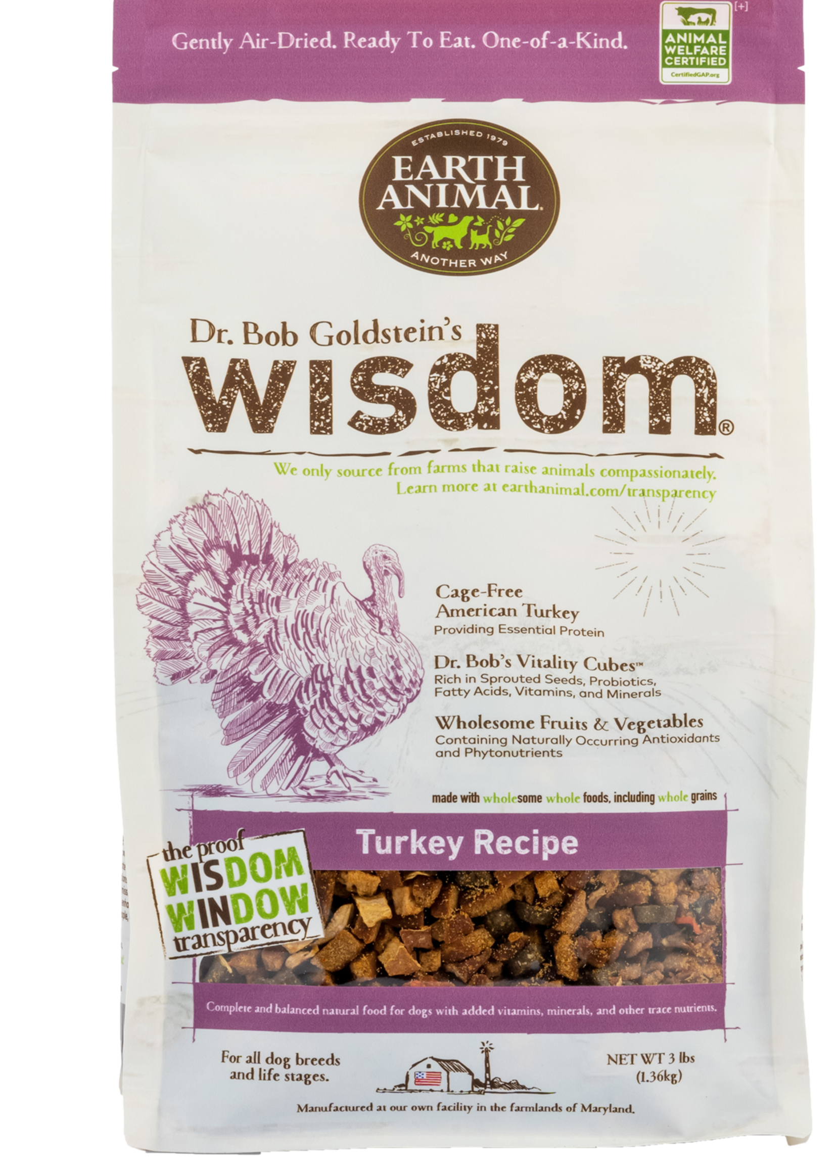 Earth Animal Dr. Bob Goldstein's Wisdom Air Dried Turkey Dog Food 3lbs