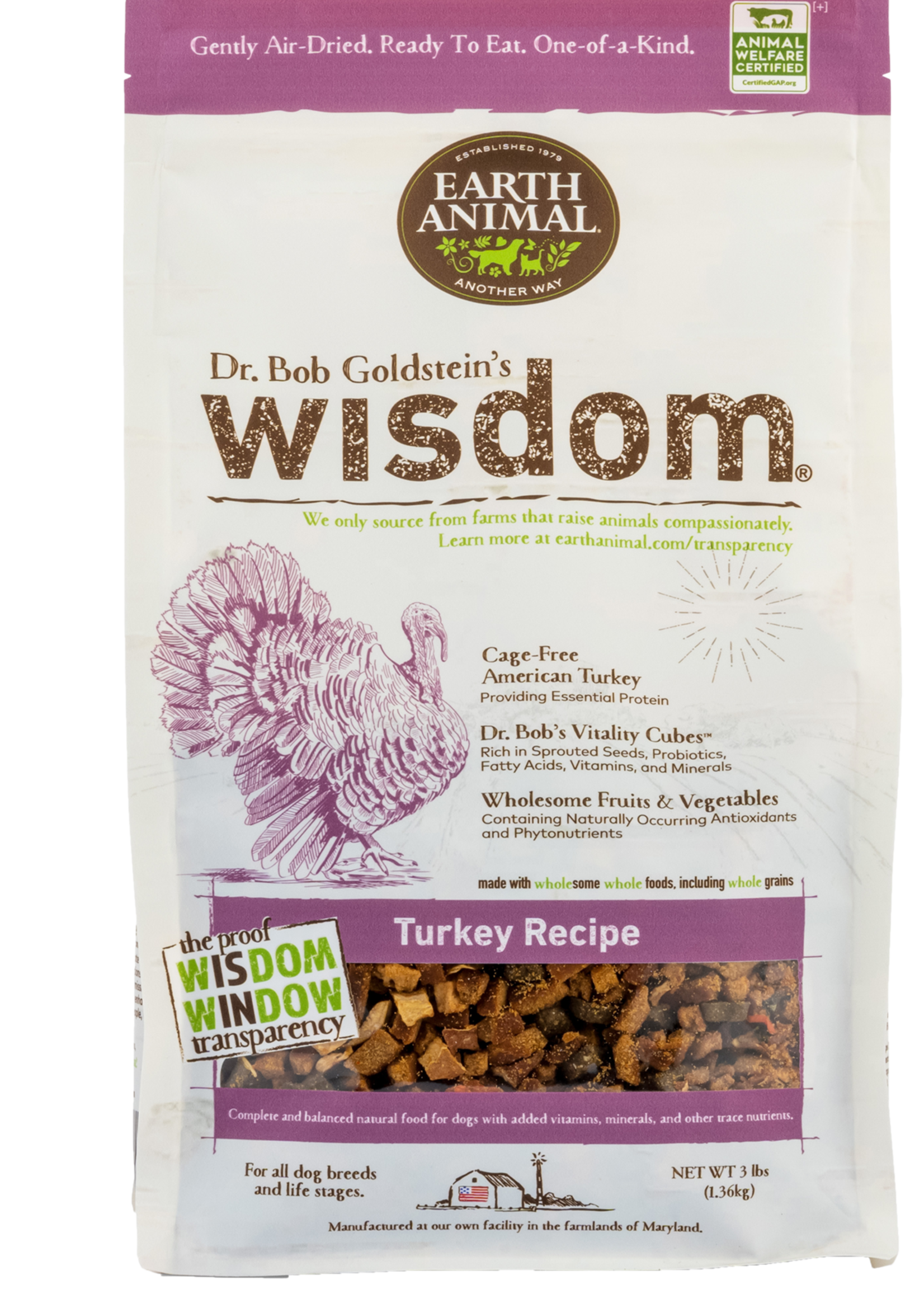 Earth Animal Dr. Bob Goldstein's Wisdom Air Dried Turkey Dog Food 1lbs
