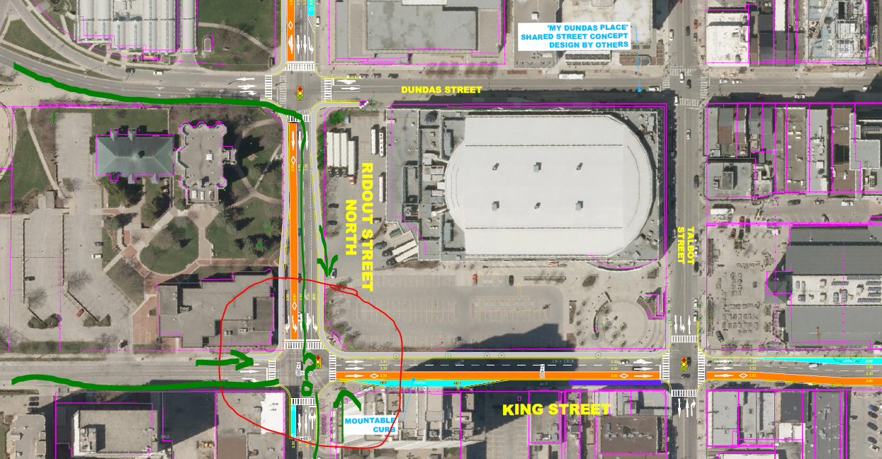 Markup of the Shift BRT map where cycle lanes could be incorporated.