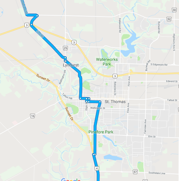 Map of St Thomas section of Port Stanley route.