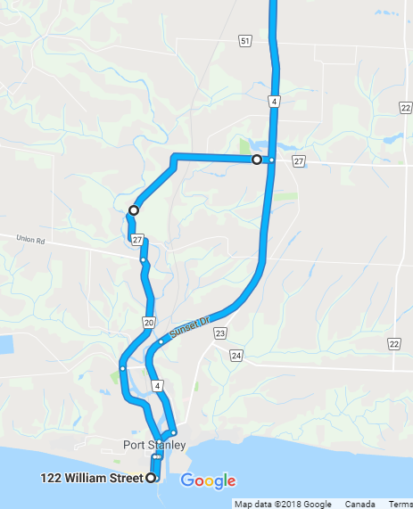 Map of final stretch of Port Stanley route.