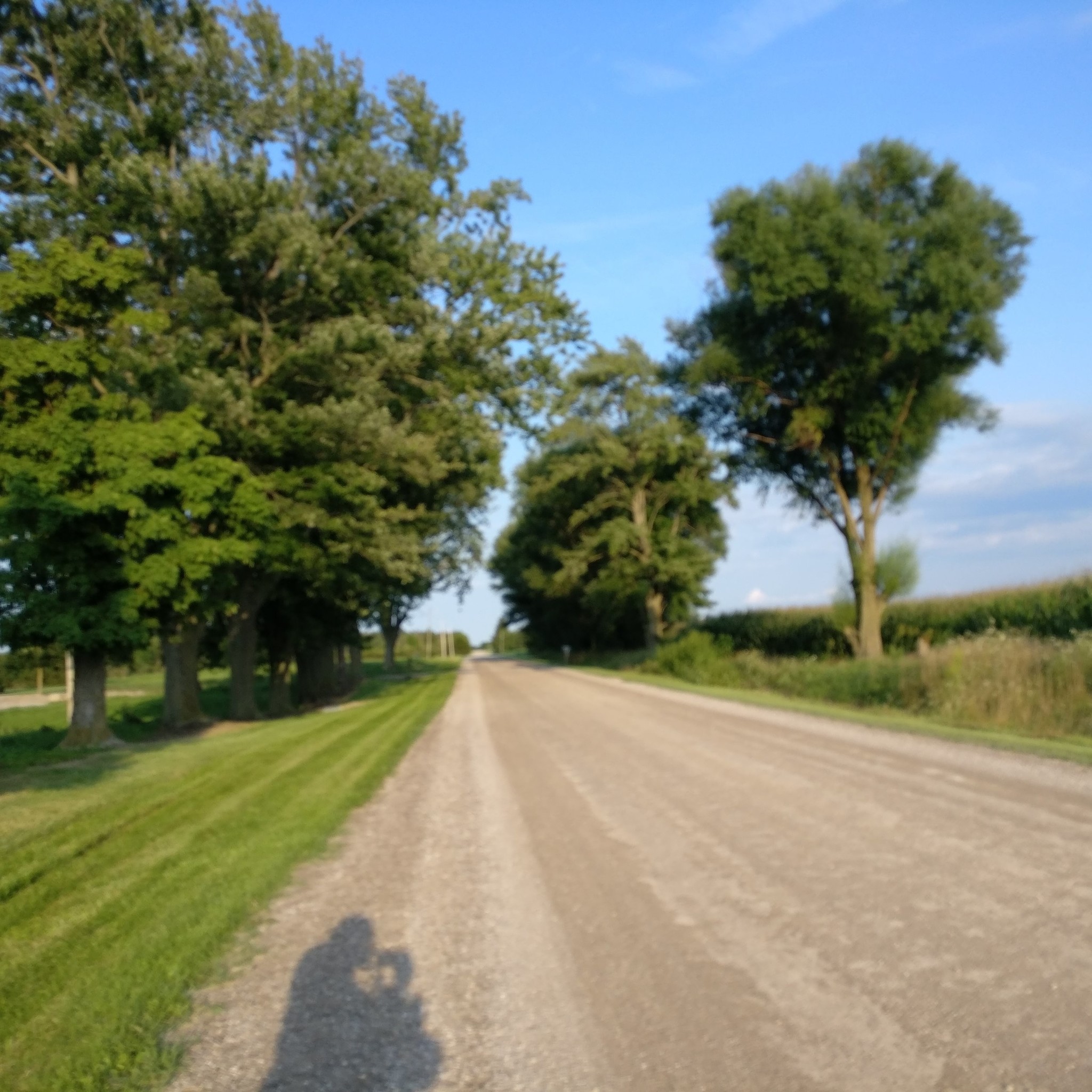 You can see Ben's shadow as he takes a photo of the gravel road ahead