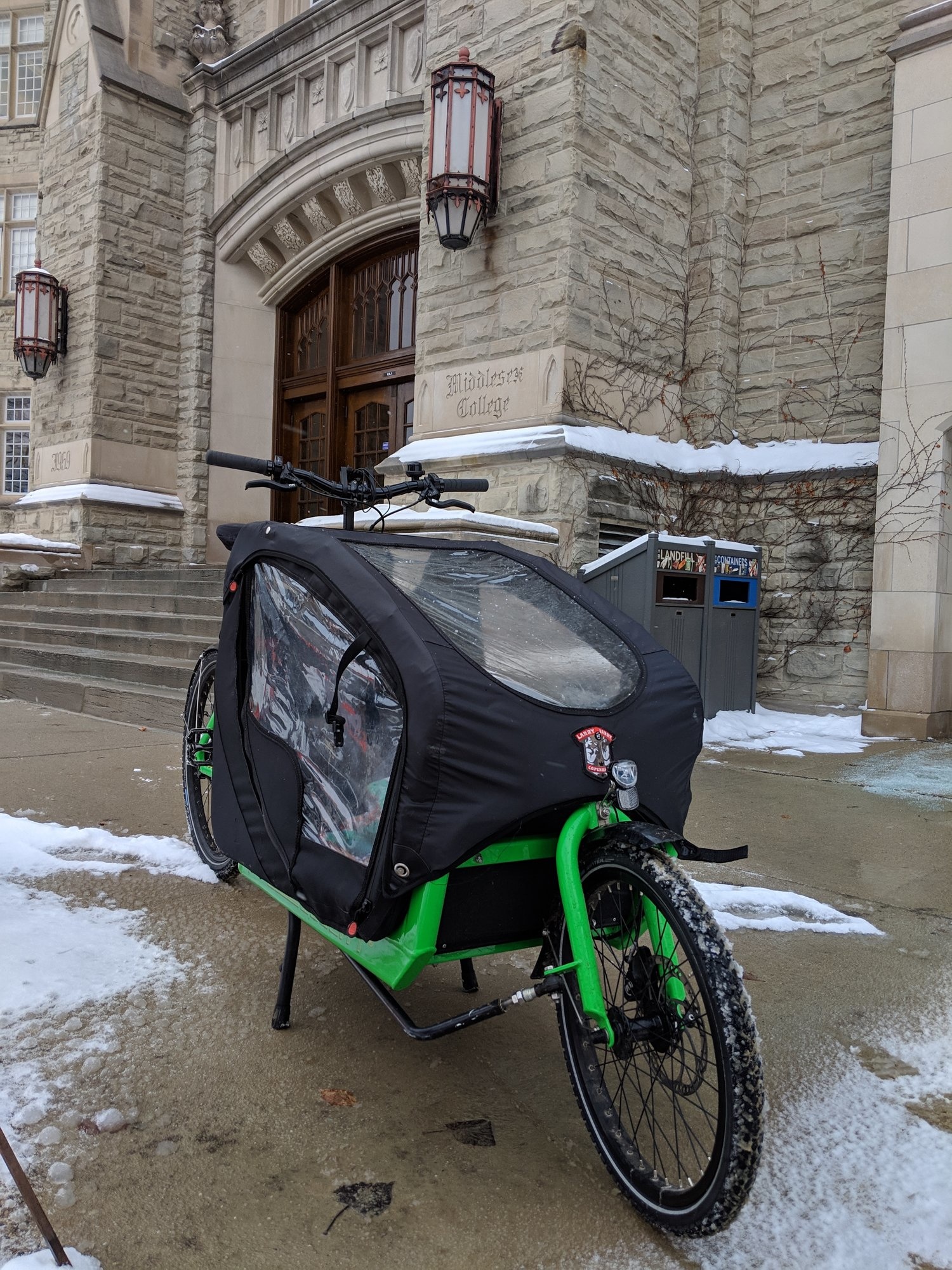 Bullitt in front of Middlesex College.