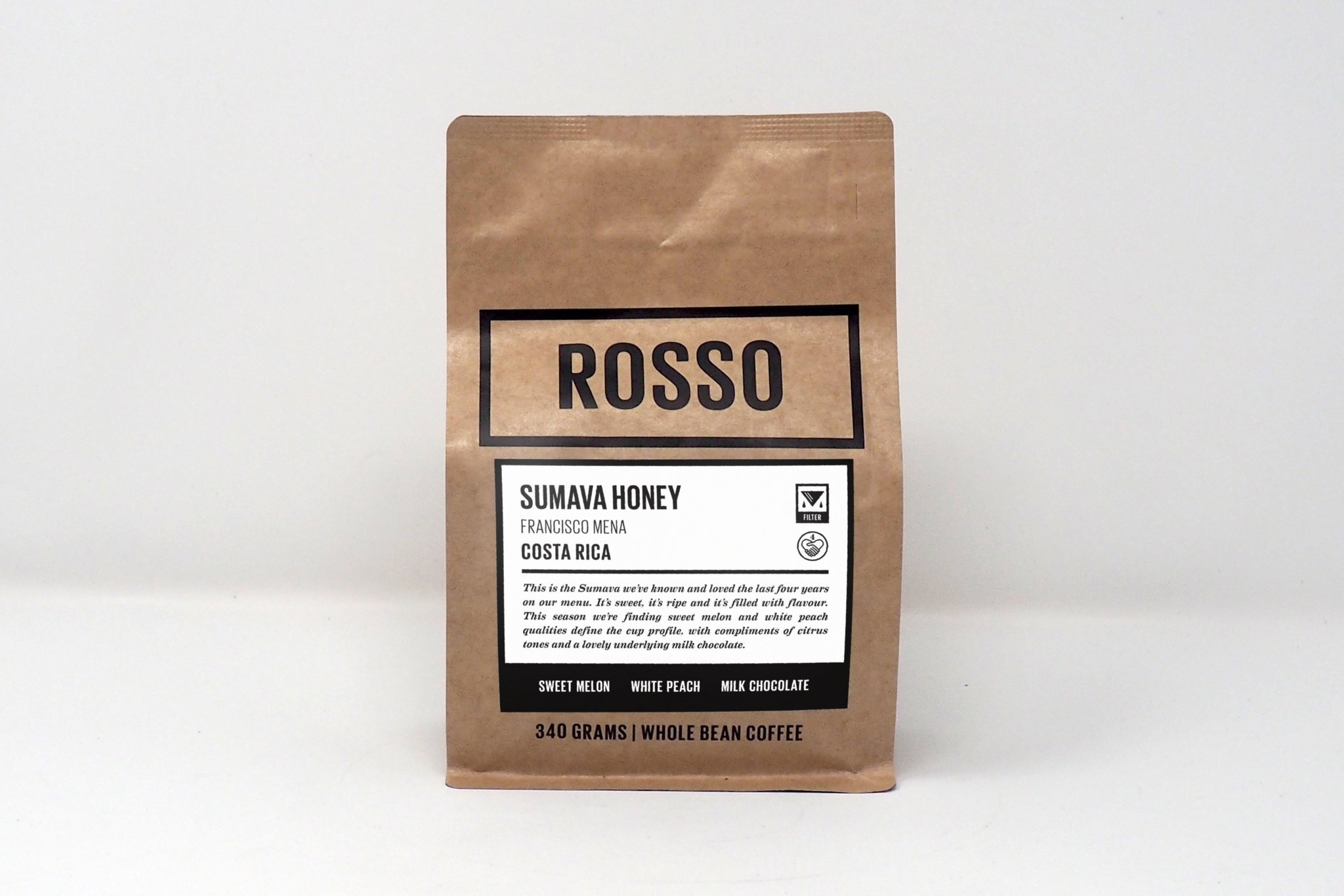 A bag of Rosso's Sumava honey coffee.