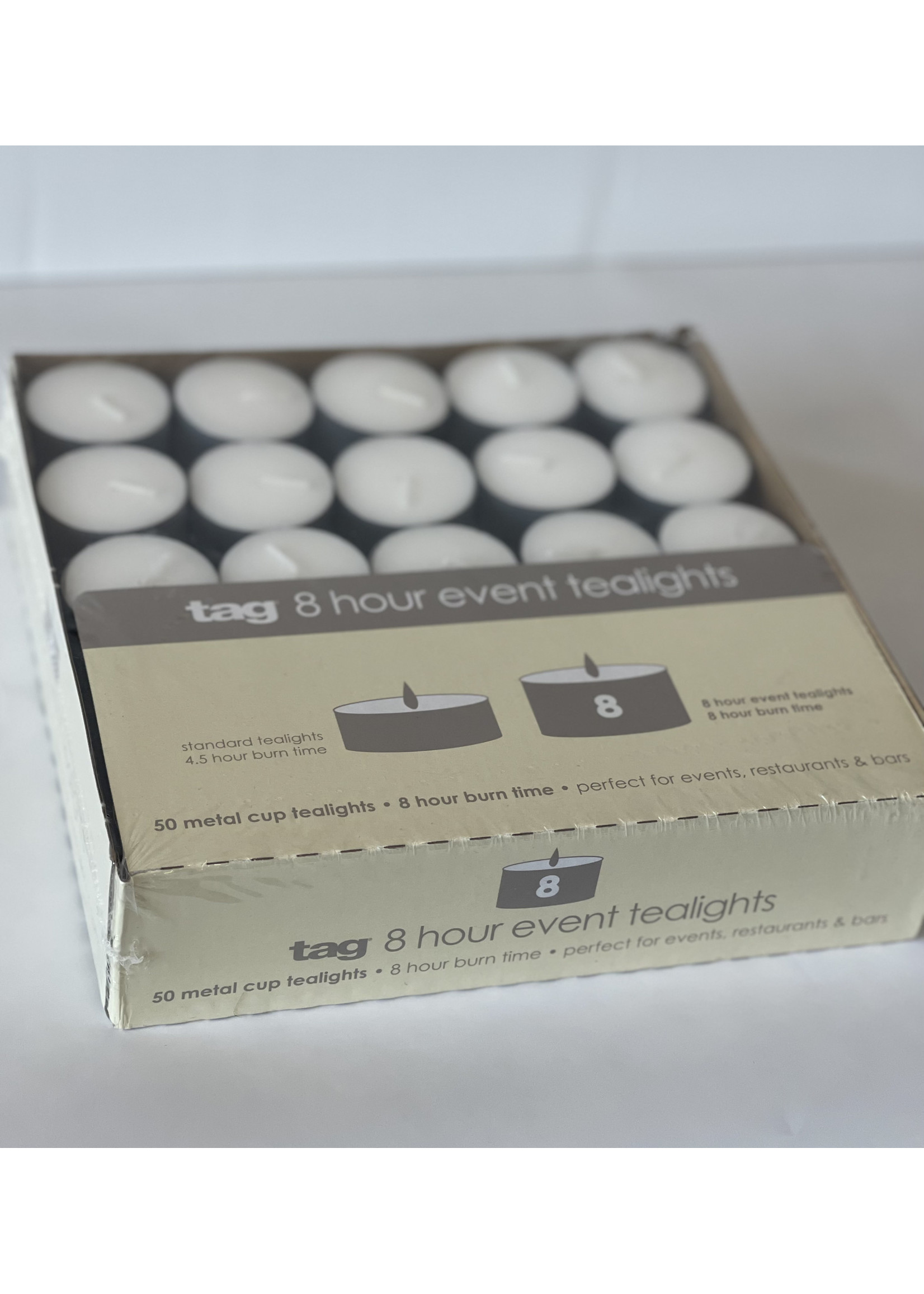 Tag 8 hour tealights - box of 50