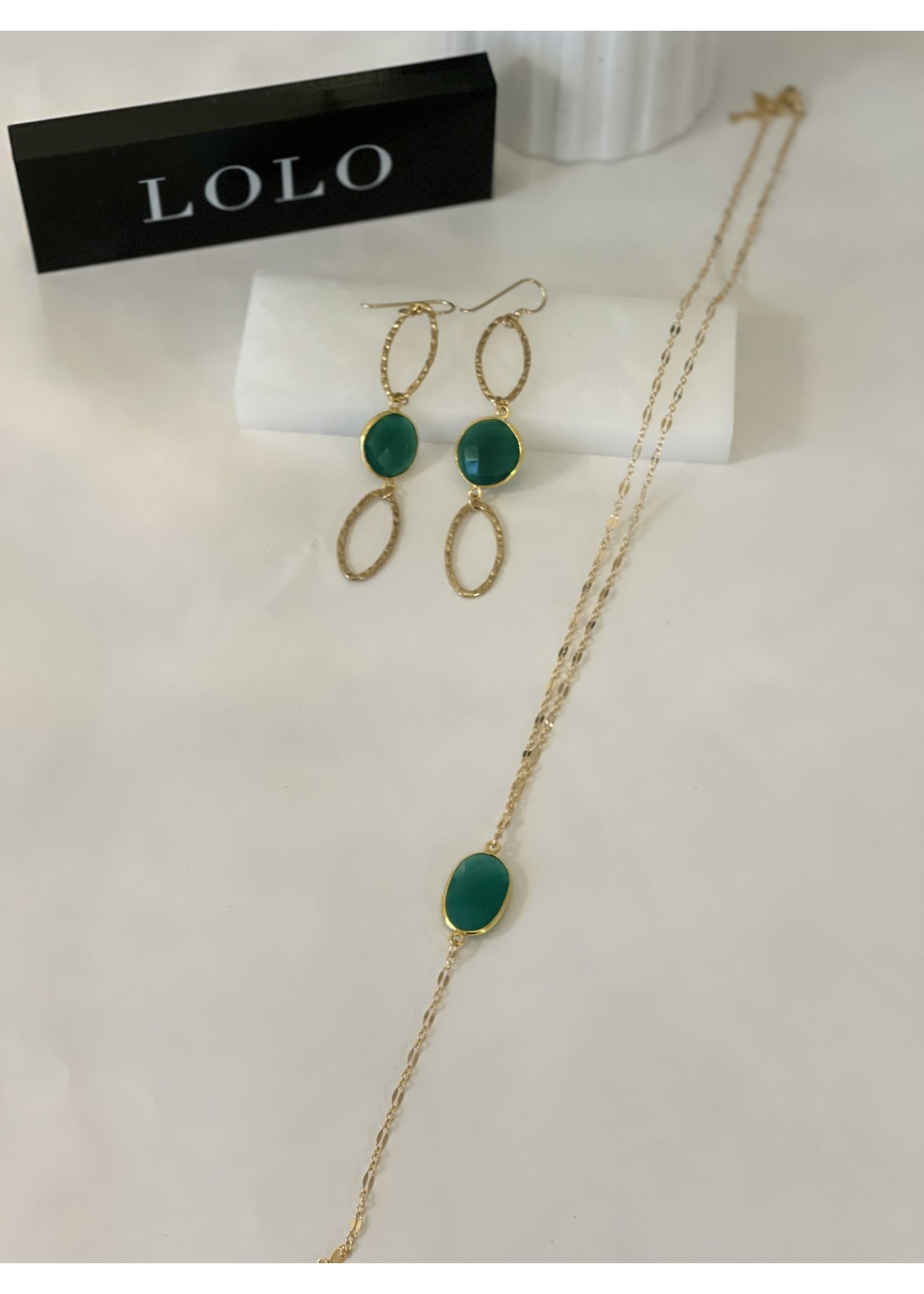 Lolo LOLO Oval Stone Hoop Earrings - Green Onyx
