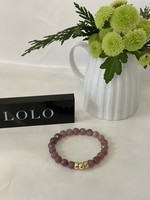 Lolo LOLO Strawberry Quartz Bead Bracelet 8mm Triple gold bead