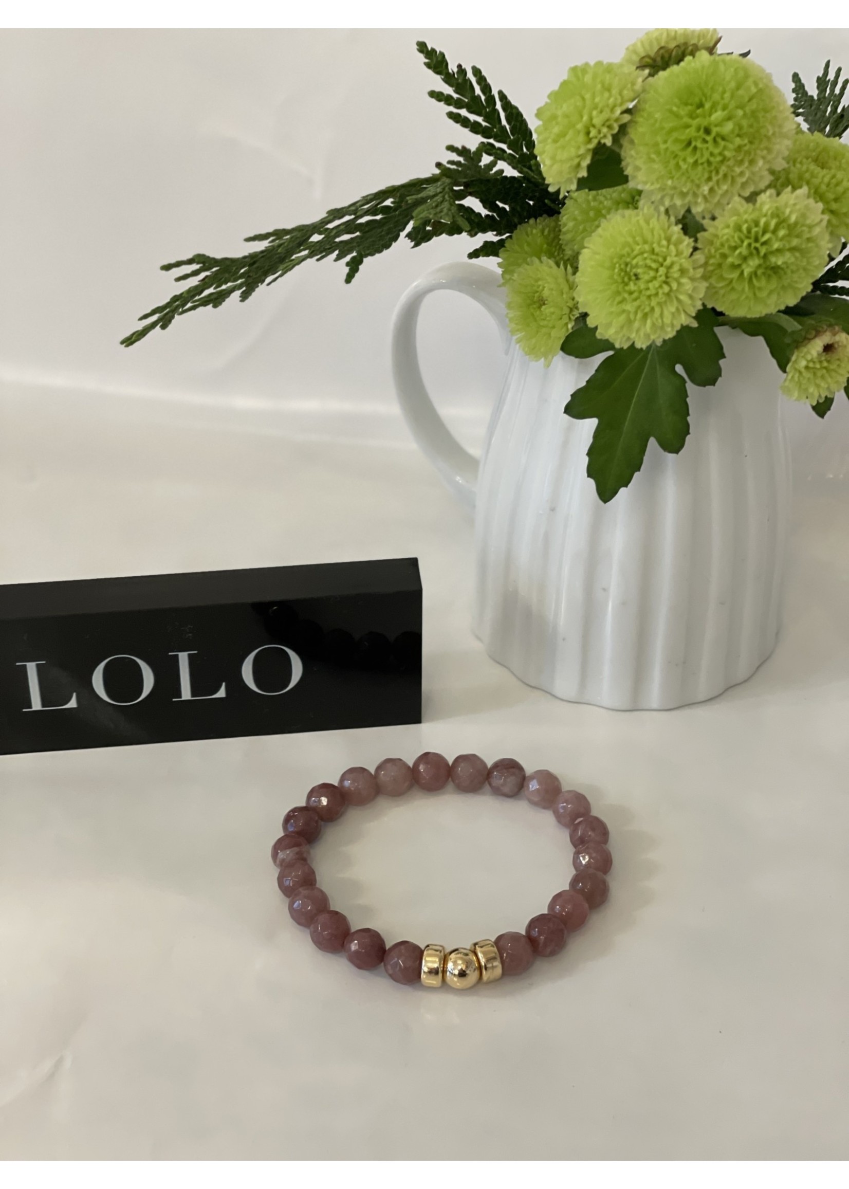 Lolo LOLO Strawberry Quartz Bead Bracelet 8mm Triple gold bead