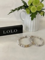 Lolo LOLO White Agate Bead Bracelet - 8mm Triple Gold bead