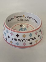 Haute Diggety Dog White Chewy Vuitton Bowl - Med.