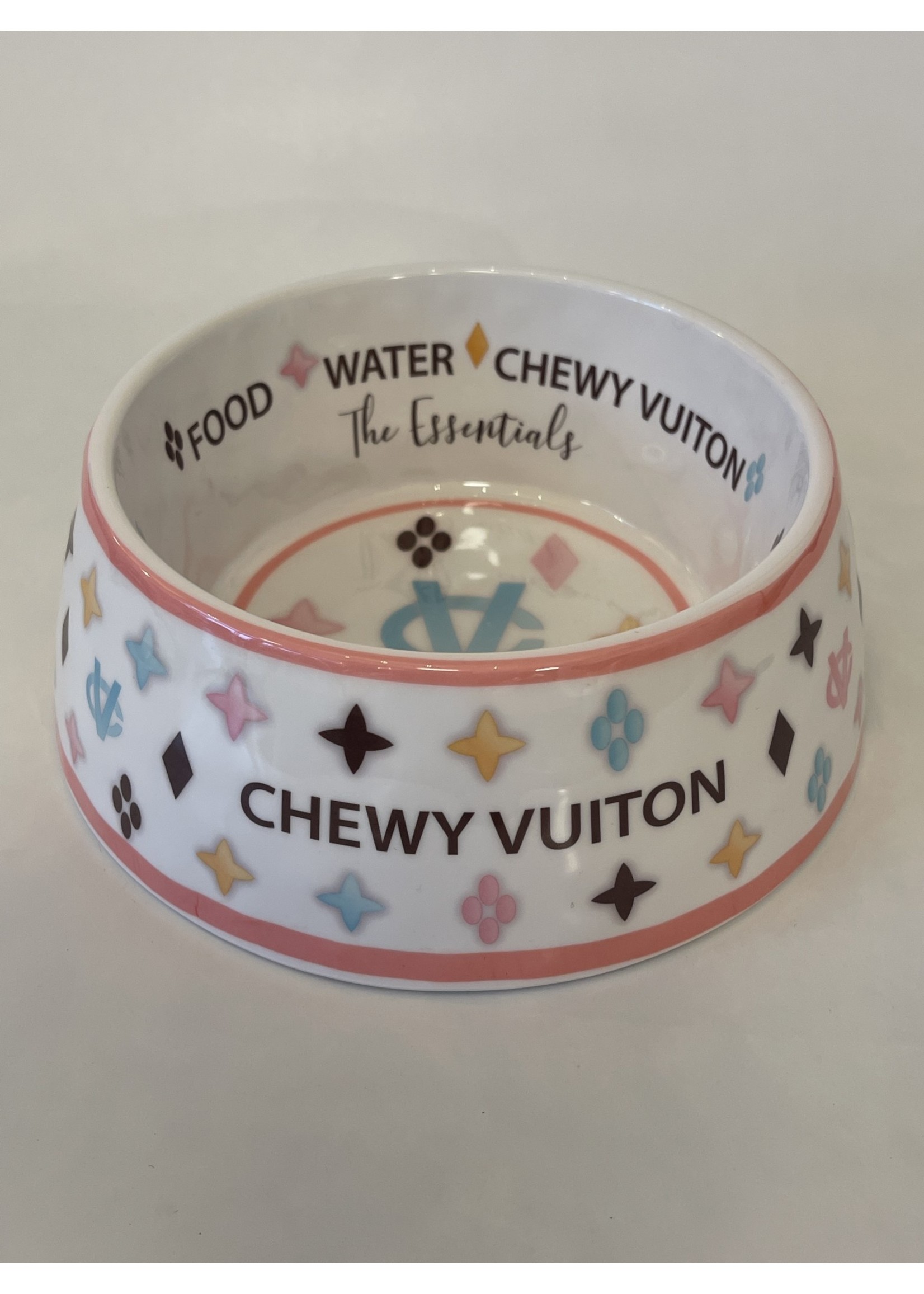 Haute Diggety Dog White Chewy Vuitton Bowl - Med.