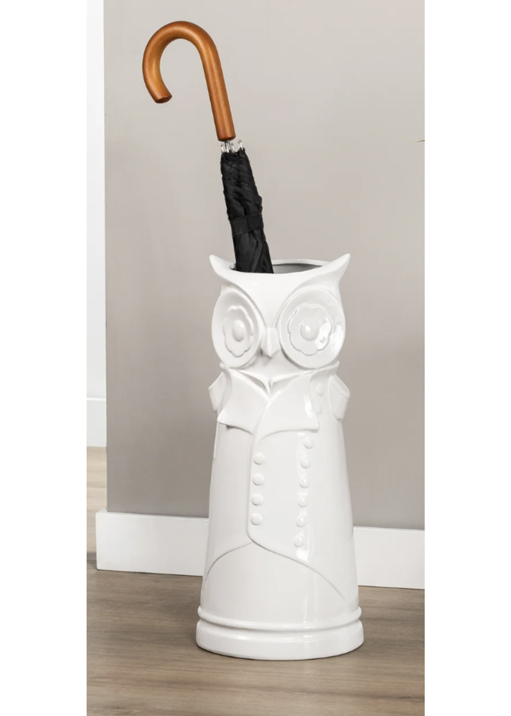 Torre & Tagus Owl in Vest Umbrella Stand - White