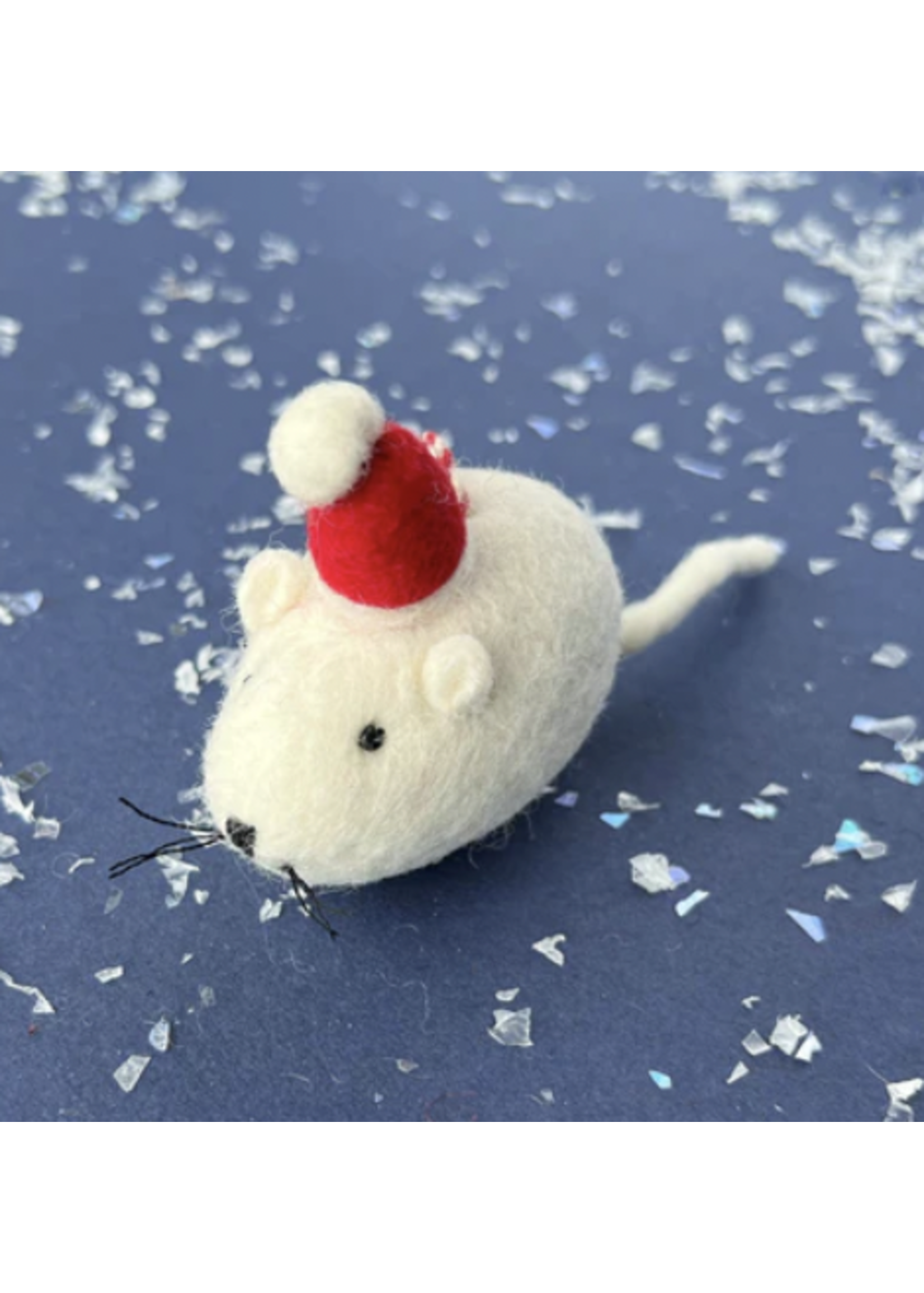 The Winding Road Felt Mouse Ornament with Santa Hat