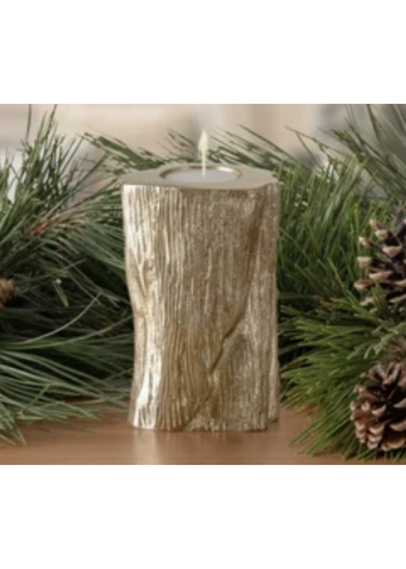 Torre & Tagus Woodland Golden Stump Aluminum Tealight Holder Large 5.5H"