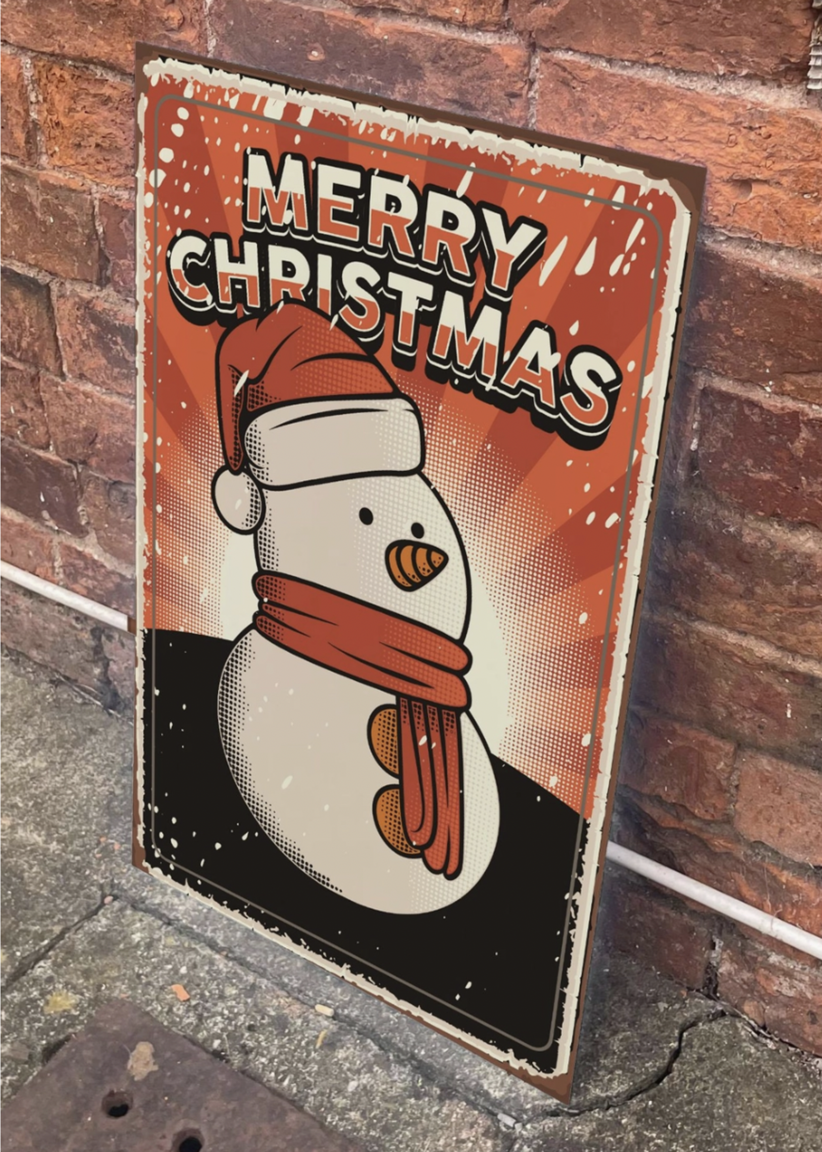 The British Metal Signs Company Retro Snowman Merry Christmas Metal Wall Sign