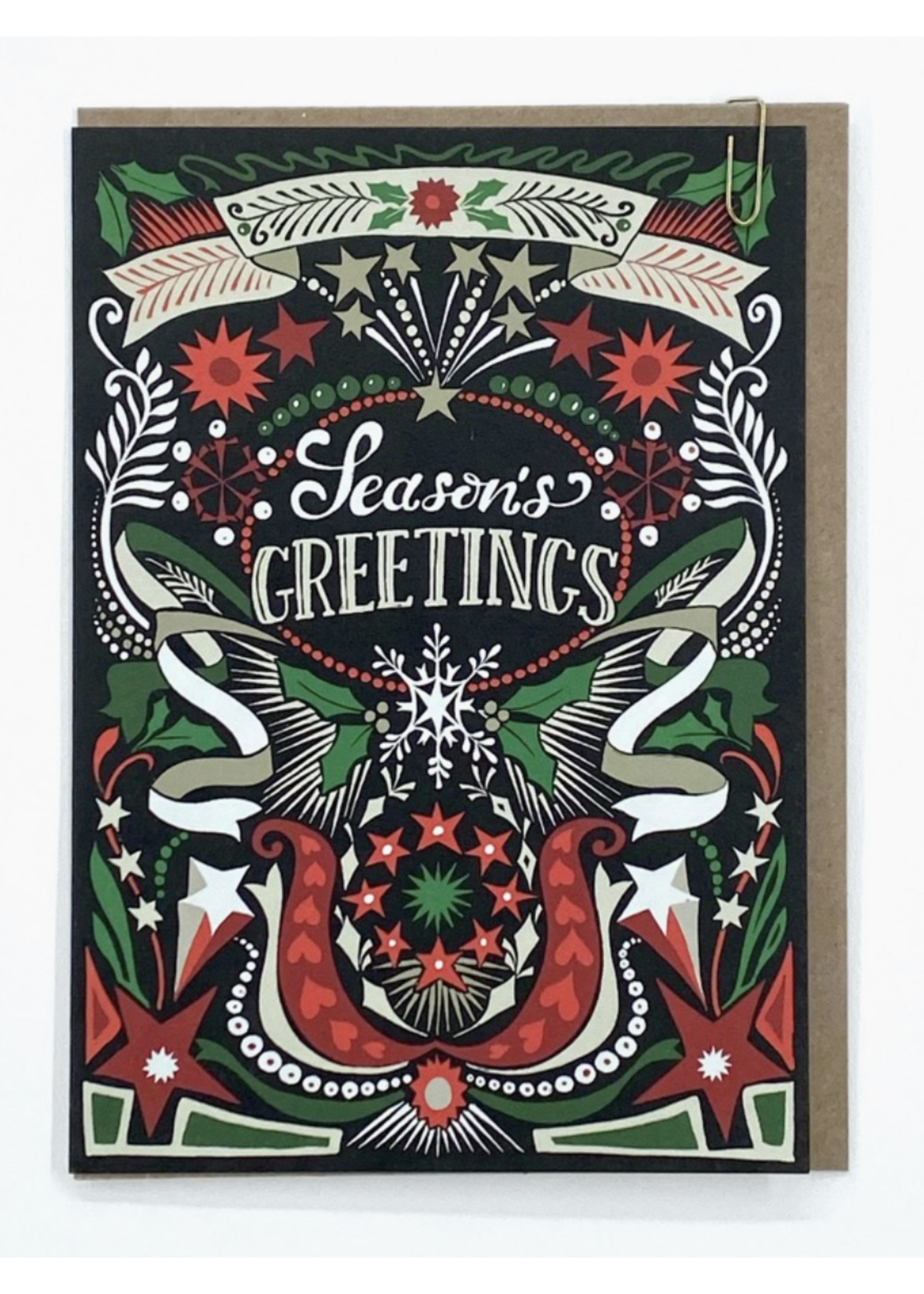 Pavilion Christmas Card - Folk - Seasons Greeting Red & Green