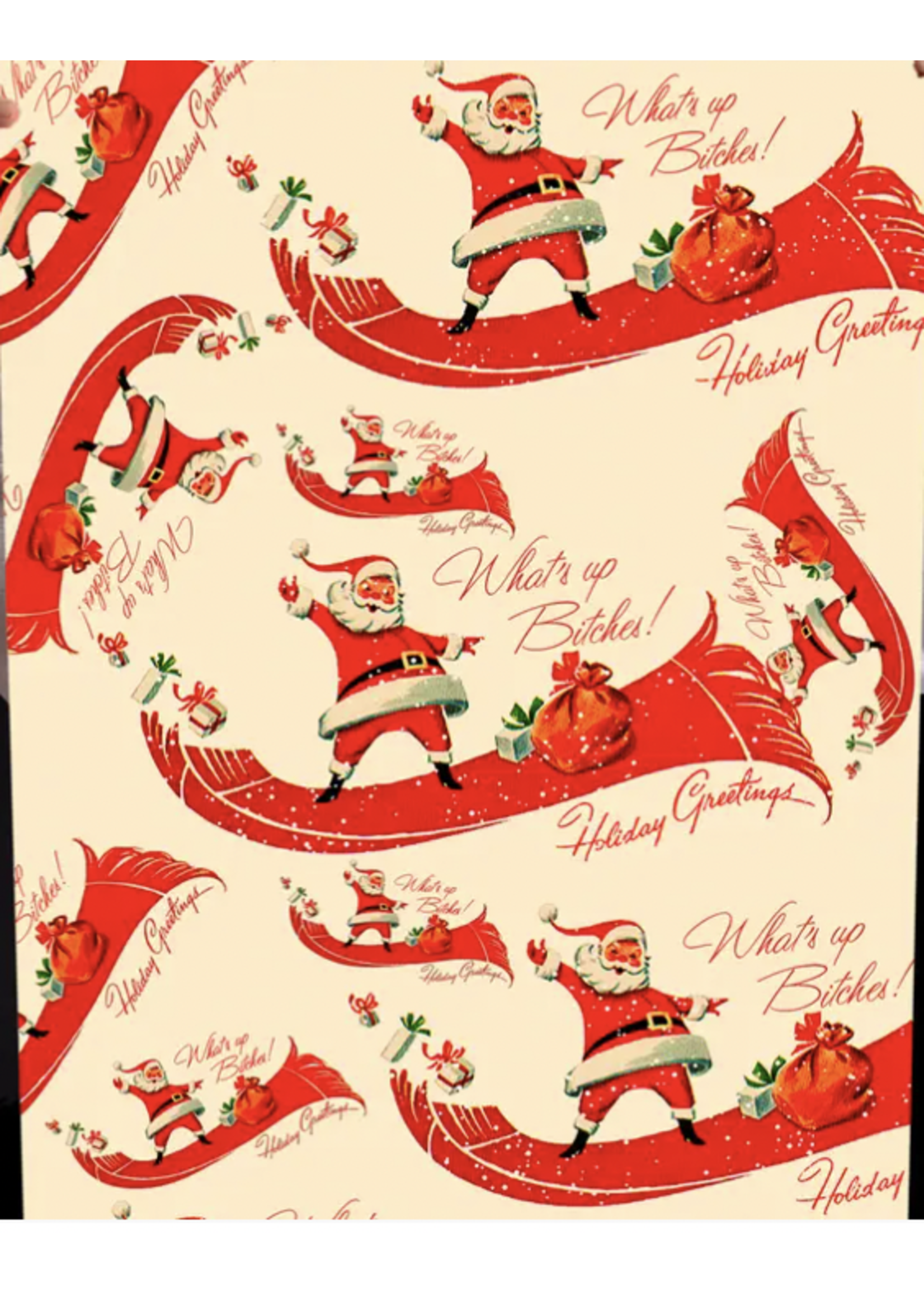 Offensively Delightful "What's up Bitches" Holiday Greetings Gift Wrapping Paper